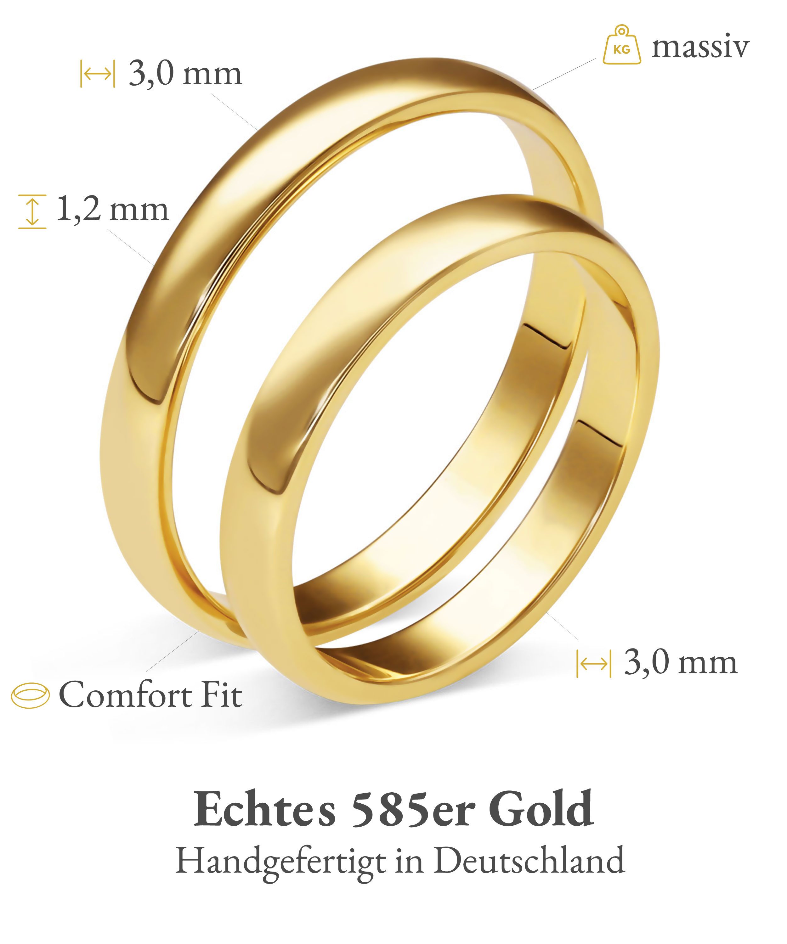mosa & co. Trauring mit Gravur Klassisch 3.0 mm + 3.0 mm 585 / Gelbgold, Hochzeitsringe Verlobungsringe Partnerringe