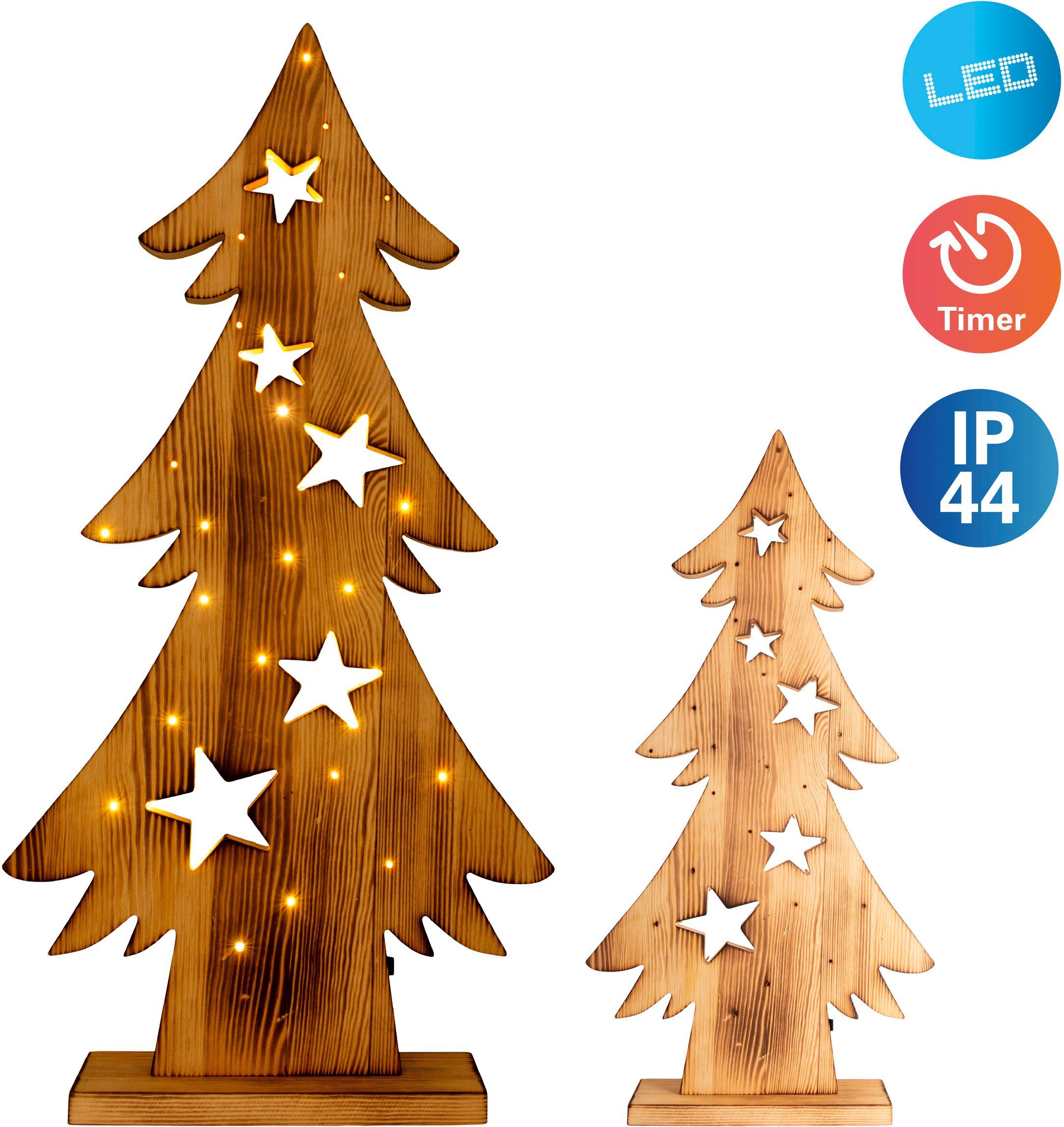 näve LED Dekoobjekt LED-Holztannenbaum h: (6on/18off), 70cm, aussen, Ein-/Ausschalter, fest Weihnachtsdeko Timerfunktion geeignet AA Warmweiß, LED für Außen Batterie 1,5V, integriert