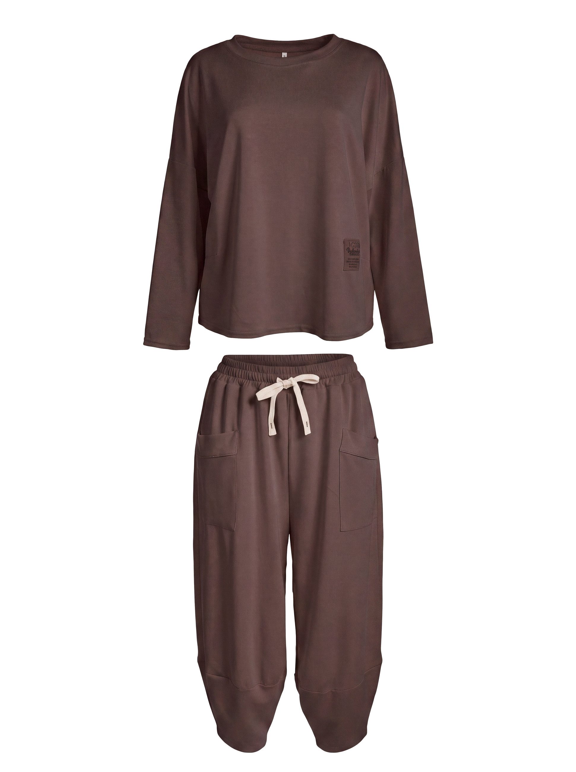 PEKIVESSA Jogginganzug Oversized Jersey-Sweatanzug Set mit 7/8-Hose (2-tlg), dicker, leicht glänzender Jersey-Stoff – Bild 2 von 5