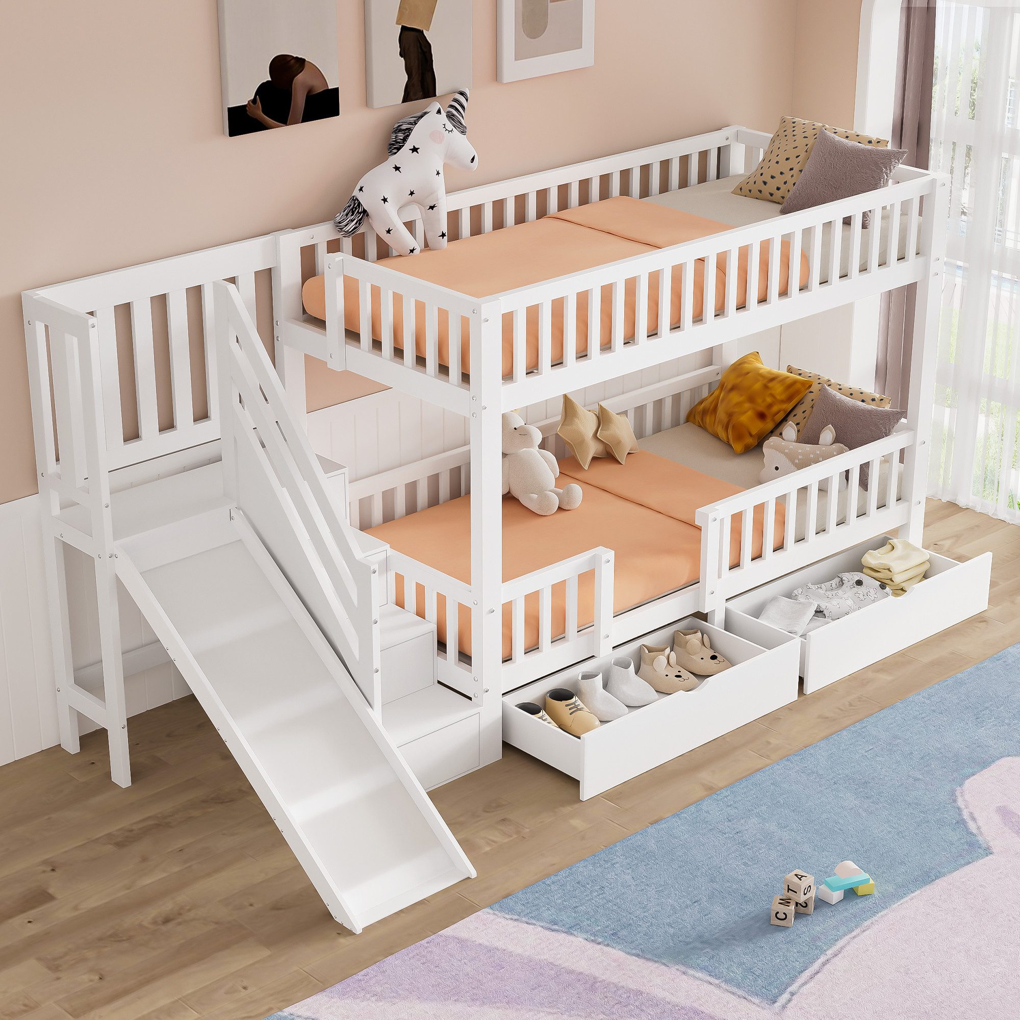 Odikalo Etagenbett Kinderbett,mit Rutsche,und magnetischer Tür,ohne Matratz günstig online kaufen