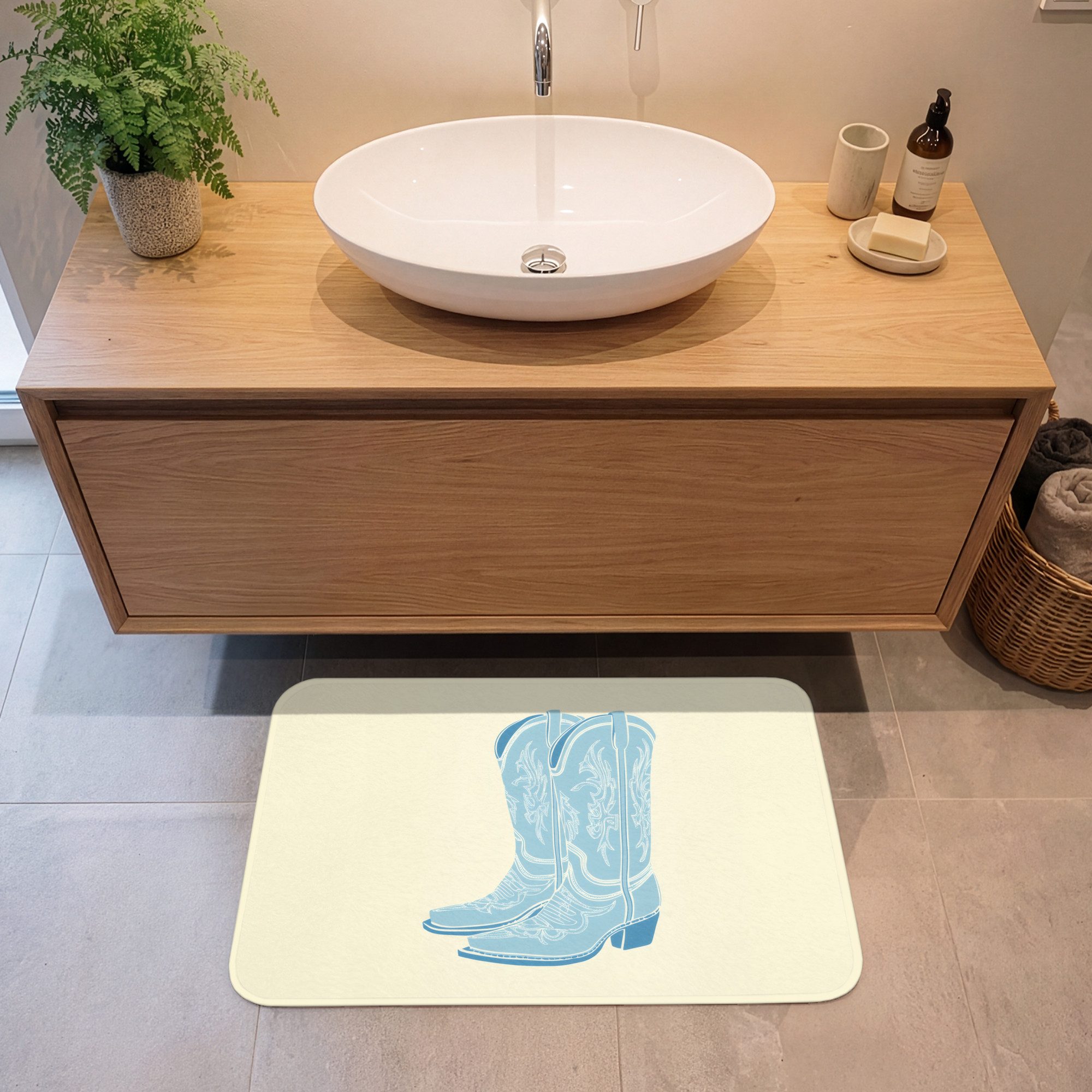 OnlyWow Badematte Illustration - Cowboystiefel - Muster, Höhe 10 mm, Polyester, Rechteckig, Badezimmerteppich, Badteppich, Rutschfest, Duschvorleger, Duschmatte