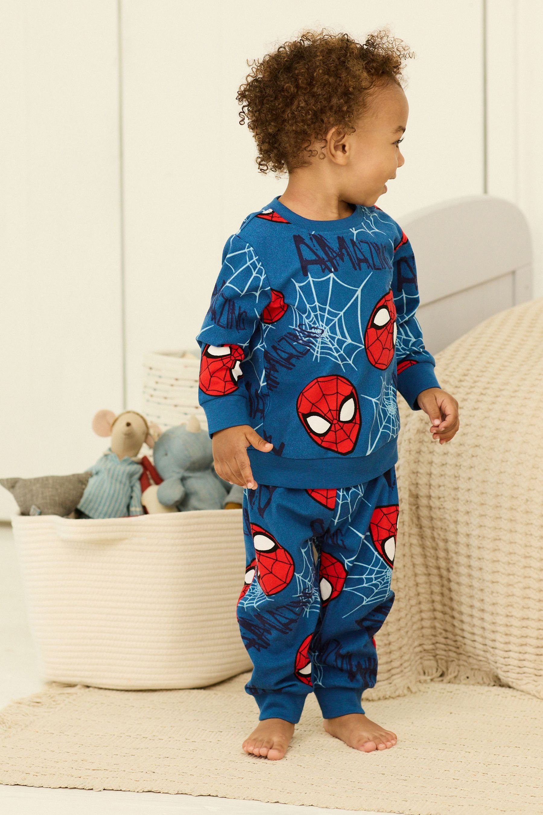 Next Pyjama Blue Pyjamas mit Spider-Man Elasthan aus (2 Fleece tlg) weichem