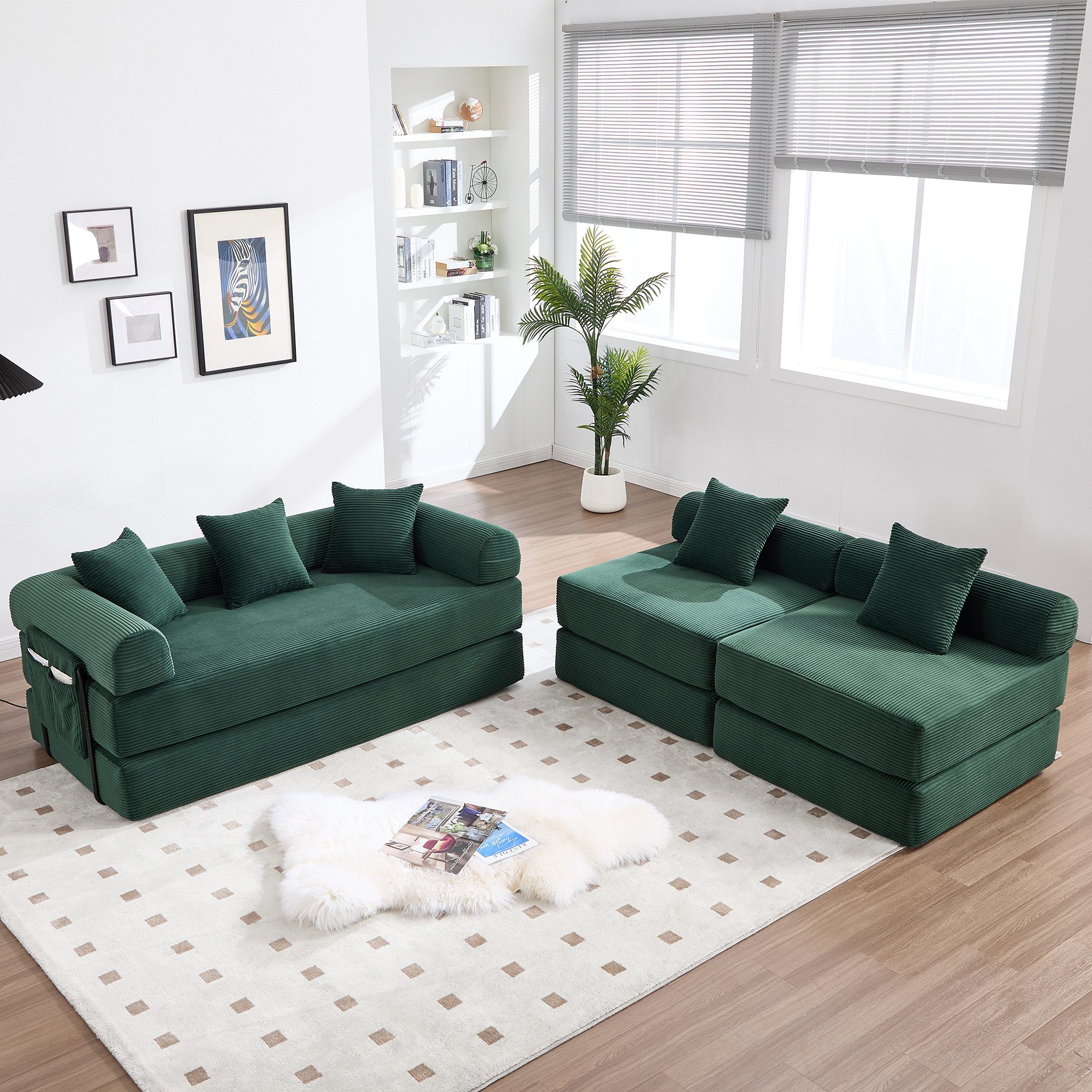 STILVORA Sofa mit Seitentaschen,Klappsofa Relaxsofa frei kombinierbar,Corduroy, mit Stauraum und modularer Funktion, individuell kombinierbare Module