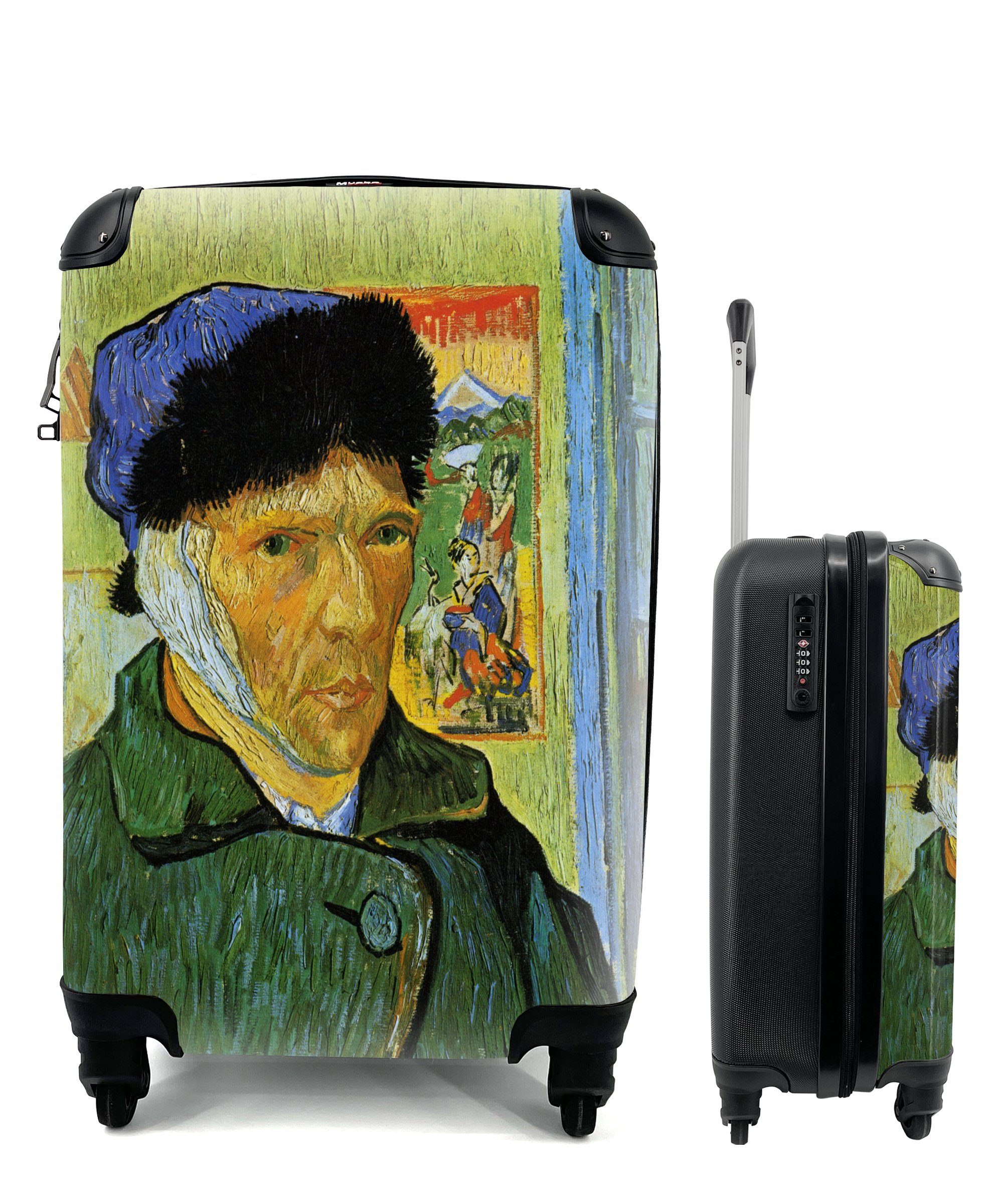 MuchoWow Handgepäckkoffer Selbstbildnis mit verbundenem Ohr - Vincent van Gogh, 4 Rollen, Reisetasche mit rollen, Handgepäck für Ferien, Trolley, Reisekoffer