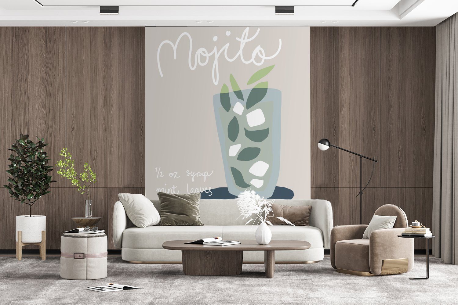 Grün Mojito Montagefertig - für bedruckt, MuchoWow Tapete Wohnzimmer, Wandtapete - Fototapete Matt, Rezept, Vinyl St), Cocktail - (4
