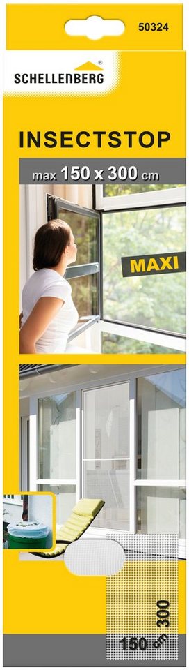 SCHELLENBERG Fliegengitter-Gewebe Maxi 50324, Insekten- und Mückenschutz für  große Fenster, 150x300 cm, weiß