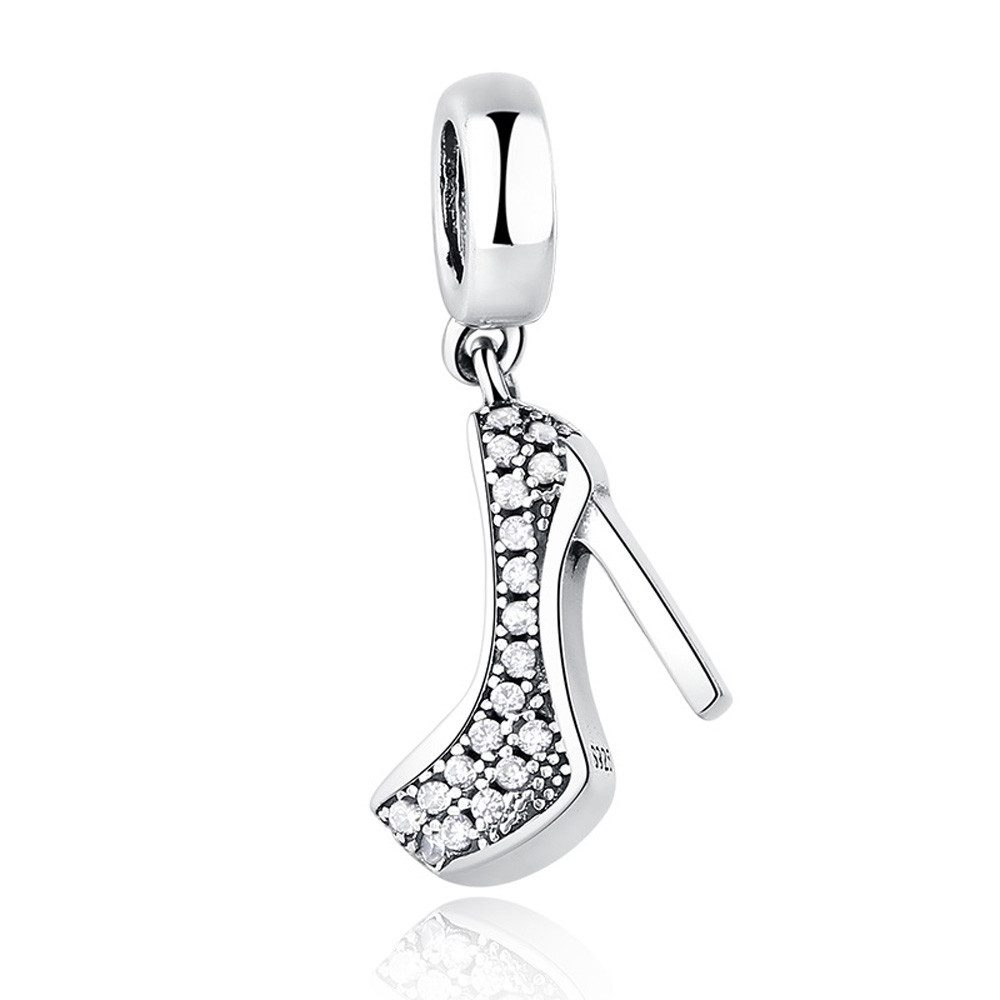Bead Cinderellas Schuh Anhänger für Charm Armband, 925er Silber, Zirkonia