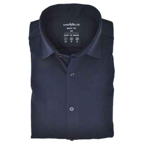 MARVELIS Businesshemd Easy To Wear Hemd - Body Fit - Langarm - Einfarbig - Dunkelblau 4-Way Stretch, Quick dry (schnelltrocknend)