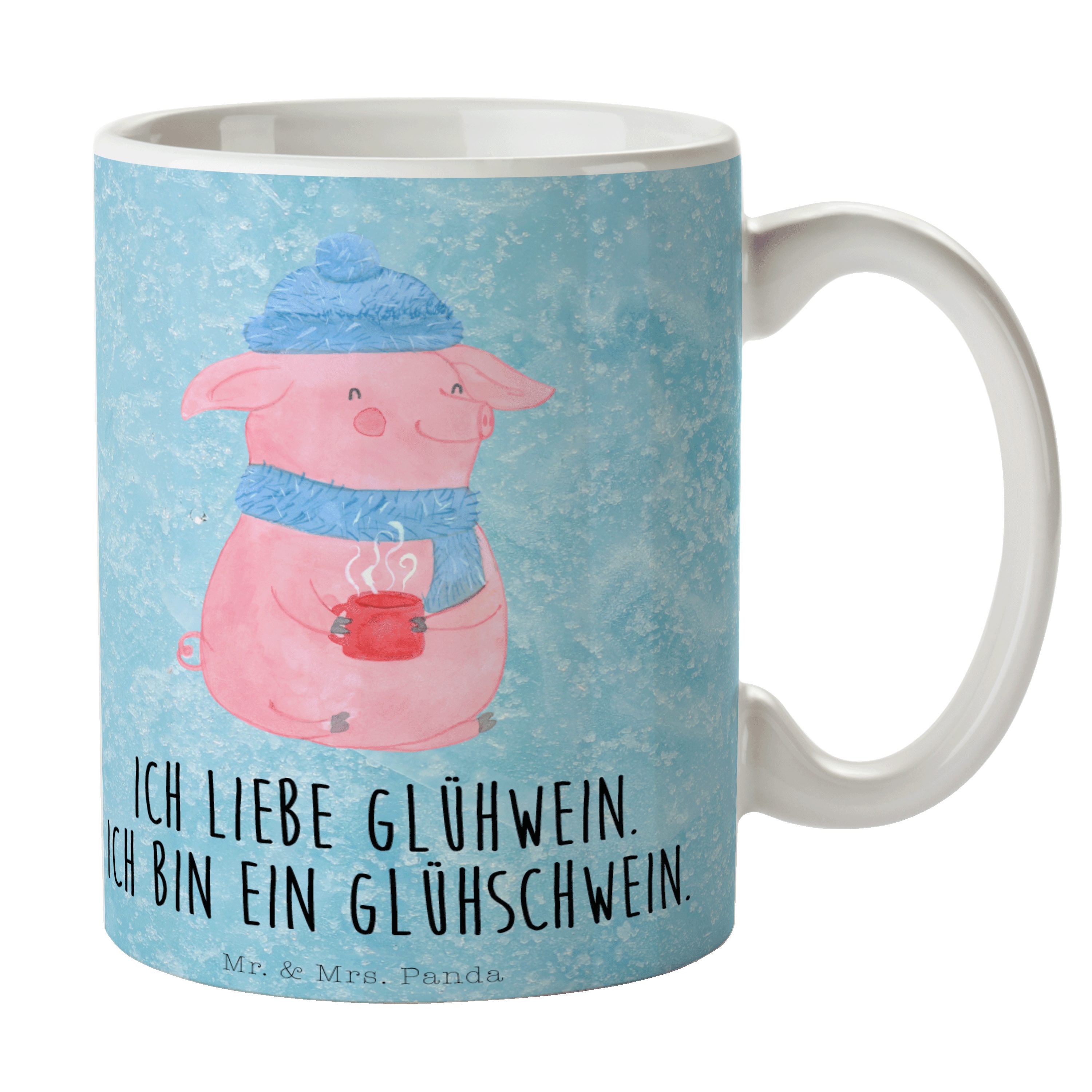 Mr. Mrs. - Panda Keramiktasse, Winter, Glühschwein Keramik Kaffeetasse, Tasse & Geschenk, Eisblau -