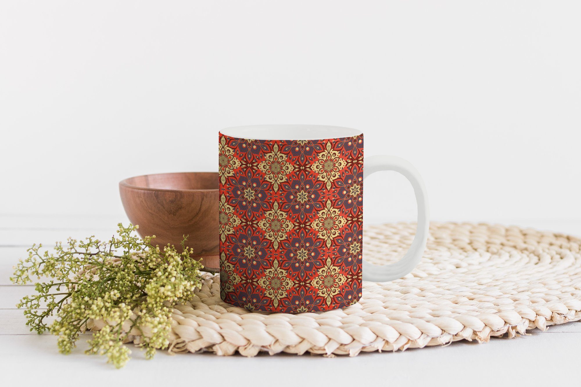 Muster, - Geschenk Boho Tasse Teetasse, Keramik, - Mandala Kaffeetassen, MuchoWow Blumen Teetasse, - Becher,