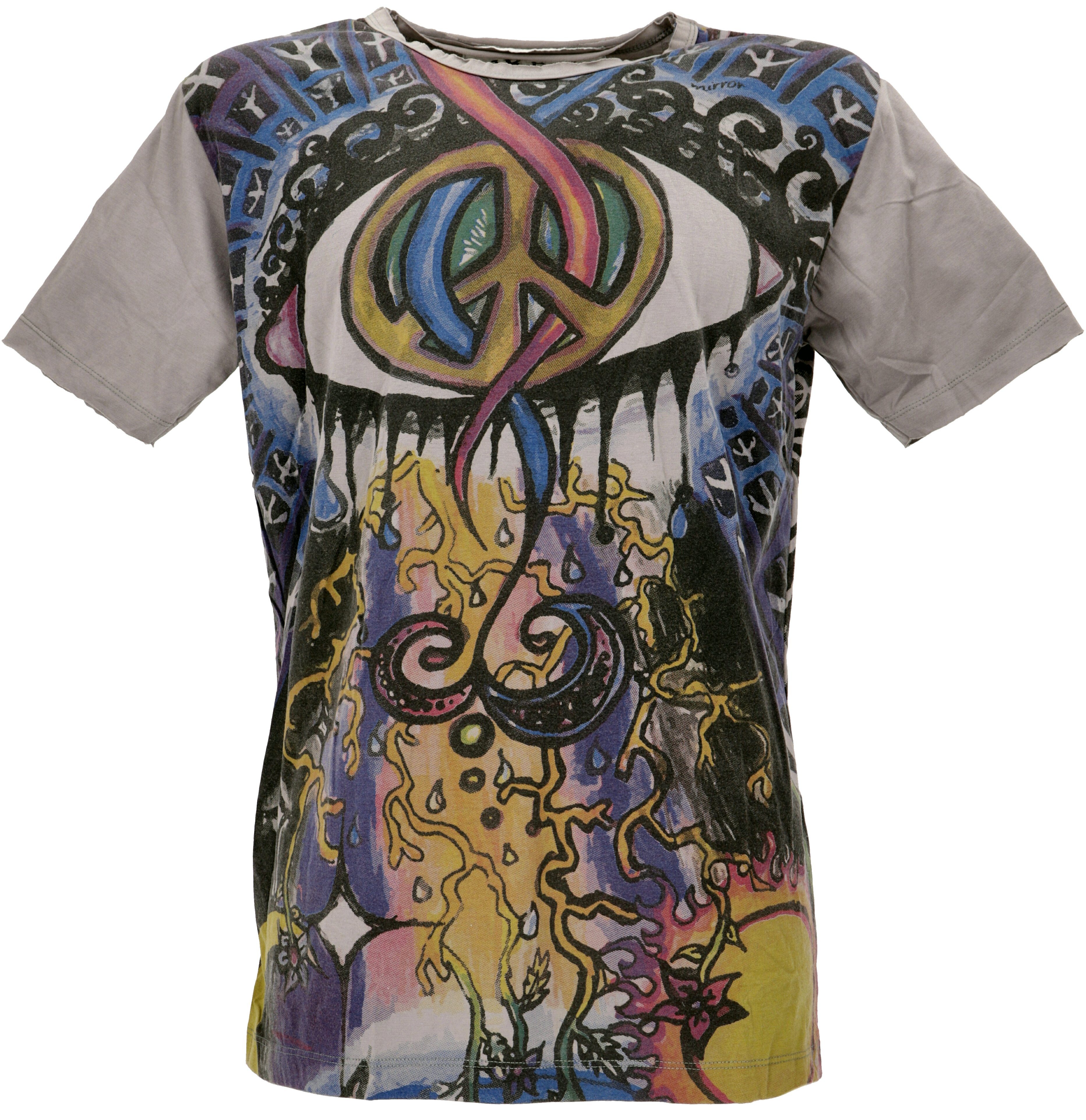 Guru-Shop T-Shirt Mirror T-Shirt grau alternative Goa Style, Festival, Bekleidung / Peace grau - Peace