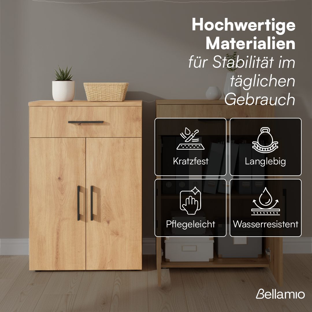 Bellamio Mehrzweckschrank Apol 88 cm hoch (2 Fächer & 1 Schublade, Eichenoptik) Büroschrank verfügbar mit & ohne Schublade – Bild 5 von 5