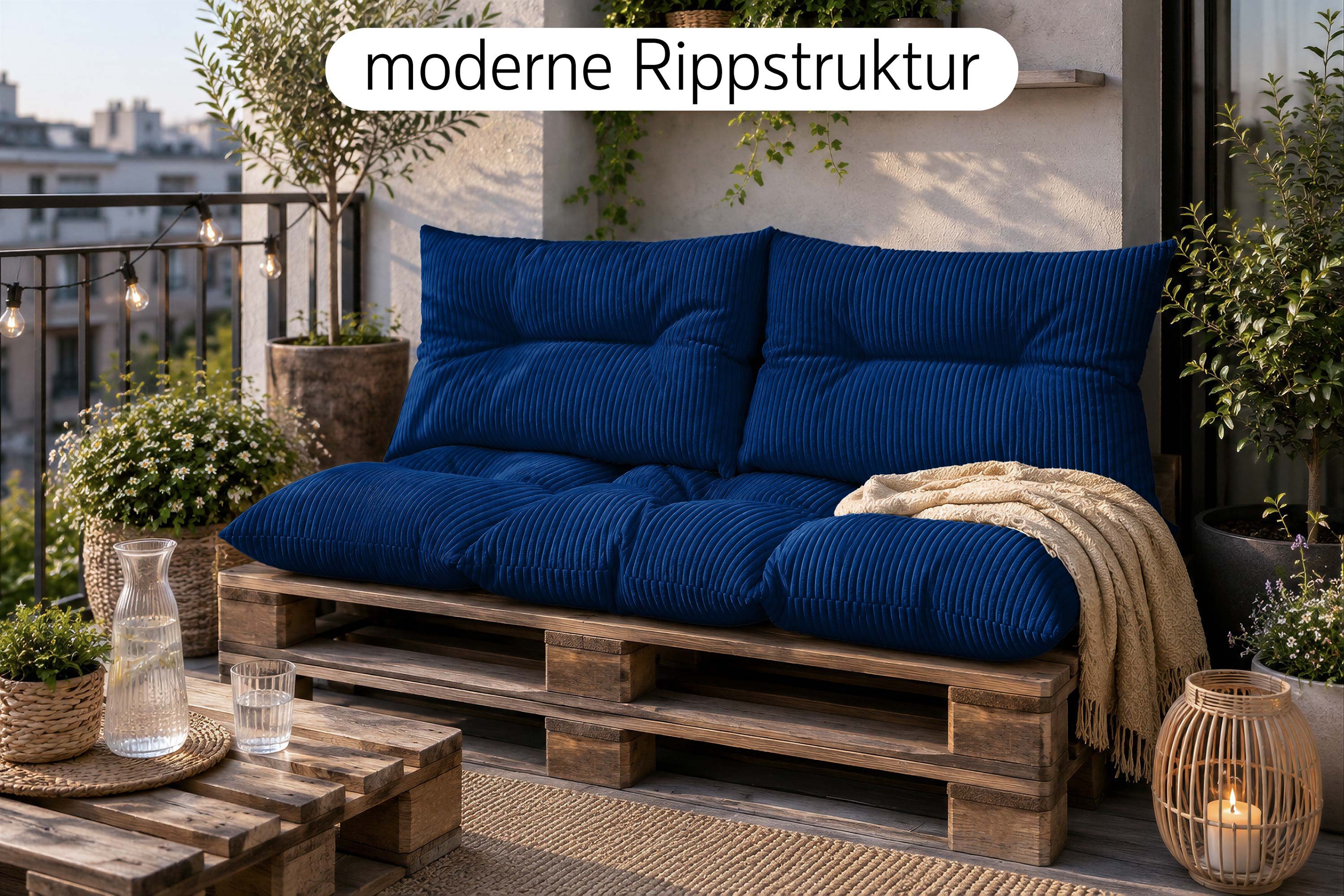 Amilian Palettenkissen Palettenauflagen Set 3-tlg., 120x80 cm + 2x 40x60 cm, für Palettenmöbel, Balkon, Terrasse und Wohnbereich