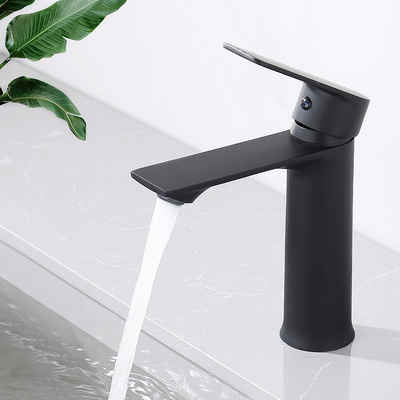 HOMELODY Waschtischarmatur Wasserfall quadratischer Wasserhahn Badarmatur Mischbatterie schwarz (Set, 1-St) matt schwarz, einhebelmischer