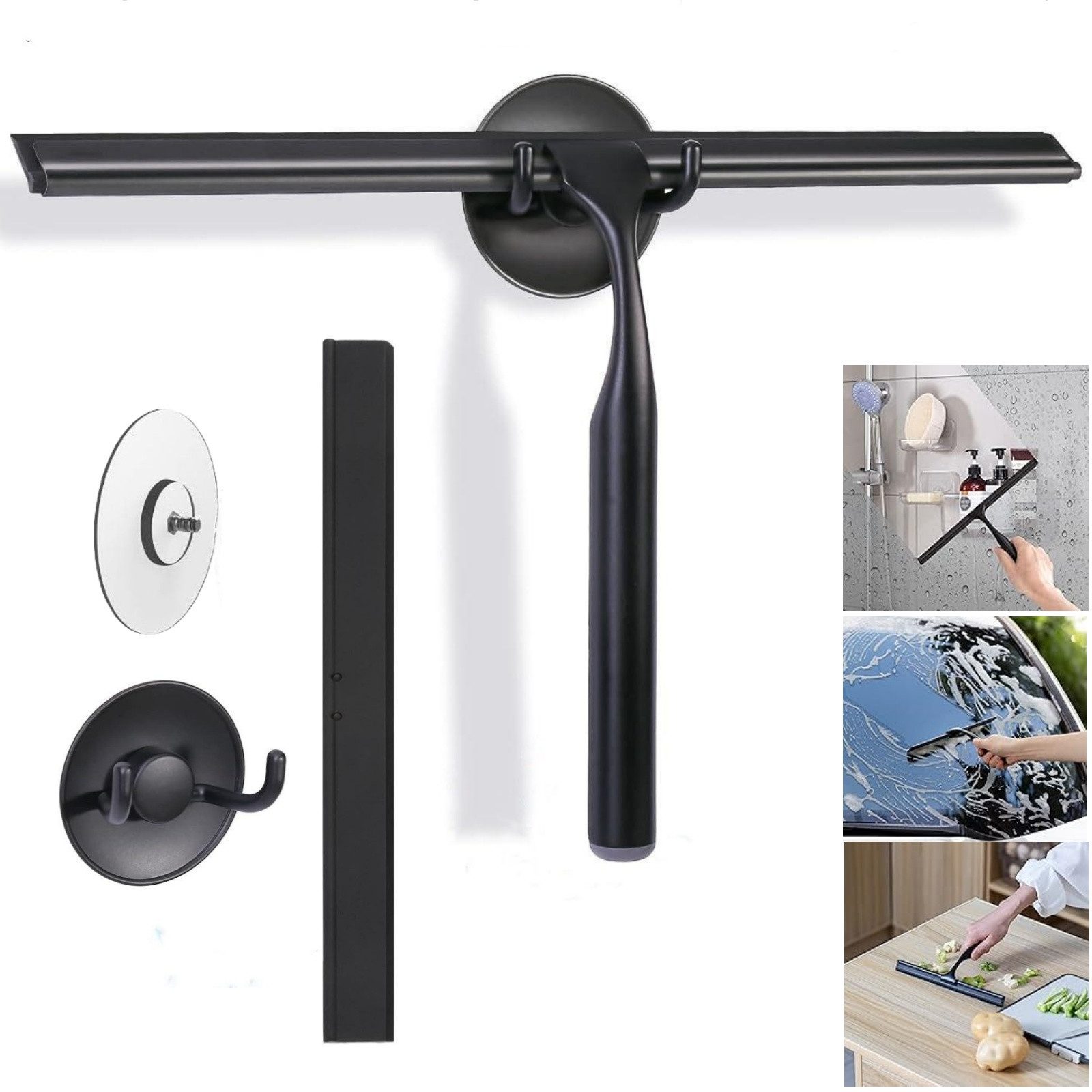 Elegear Duschabzieher aus Edelstahl, 25/30cm Wasserabzieher, Duschwischer ohne Bohren, (Fensterabzieher, 1-St., mit Rutschfester Griff), Silikon-Ersatzlippe, Fensterabzieher für Glas, Fenster, Bad