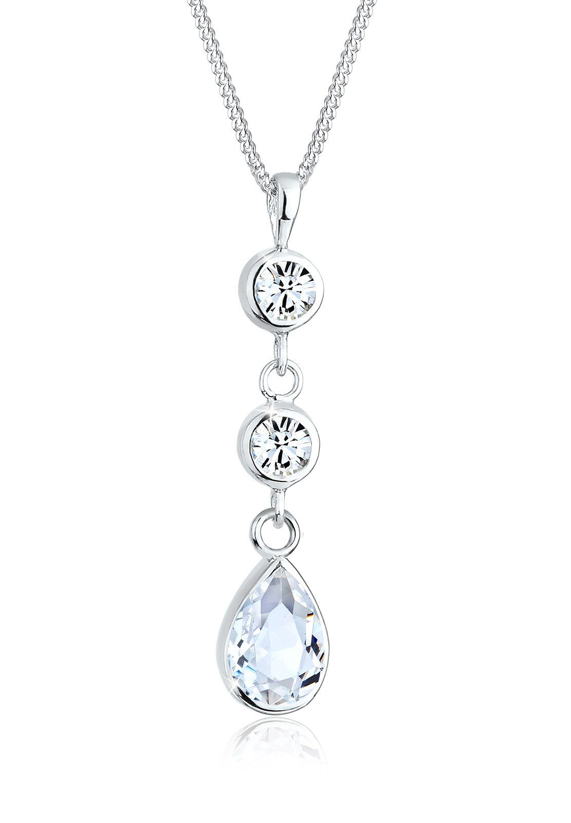 Kette mit Anhänger Tropfen Glas Kristall Weiß 925 Sterling Silver