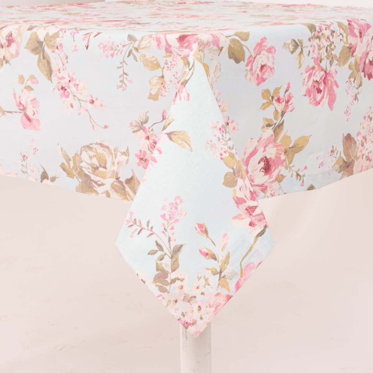 SCHÖNER LEBEN. Tischdecke Classic Painted Rose hellblau rosa div. Größen, handmade