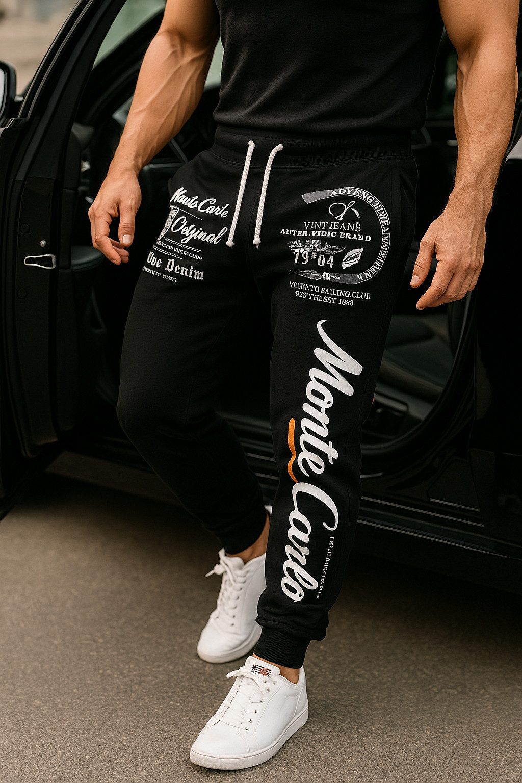 L.gonline Jogginghose Herren Jogginghose, Monte Carlo 592 Schwarz XXL (Sweatpants, 1-tlg., im modischem Design) Fitness Freizeit Casual