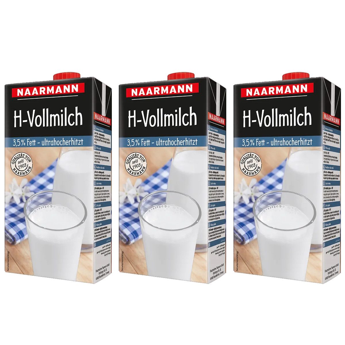 NAARMANN Milch, Naarmann H Milch 3.5 Fett Vollmilch ultrahocherhitzt 1000ml 3er Pack