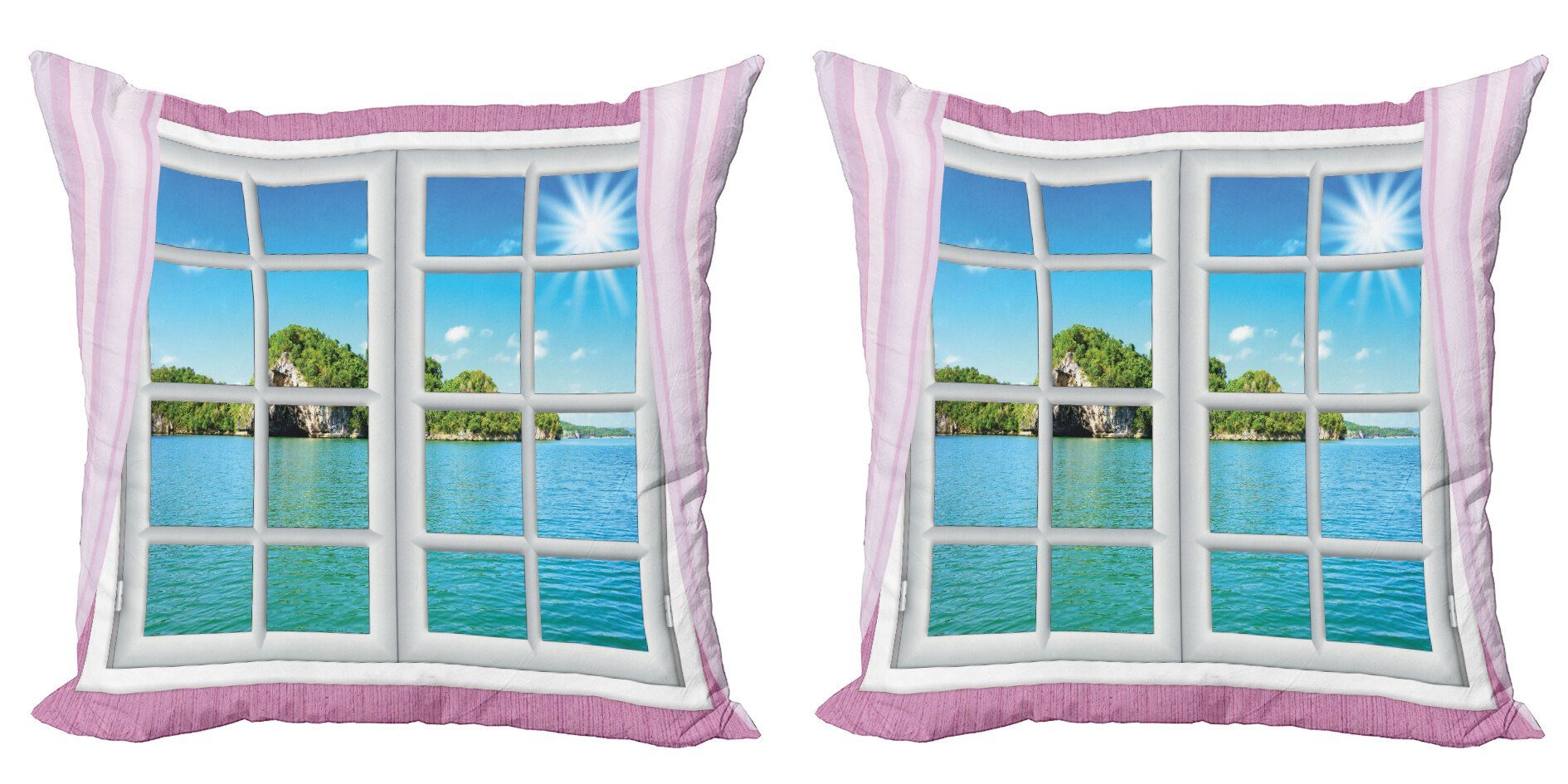 Window Abakuhaus Accent View Idyllische Modern Ozean Stück), from (2 Doppelseitiger Digitaldruck, Kissenbezüge
