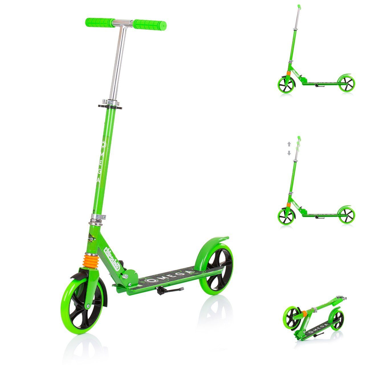 Chipolino Cityroller Kinderroller Omega PU Räder, ABEC-7 Lager verstellbar faltbar Bremse grün