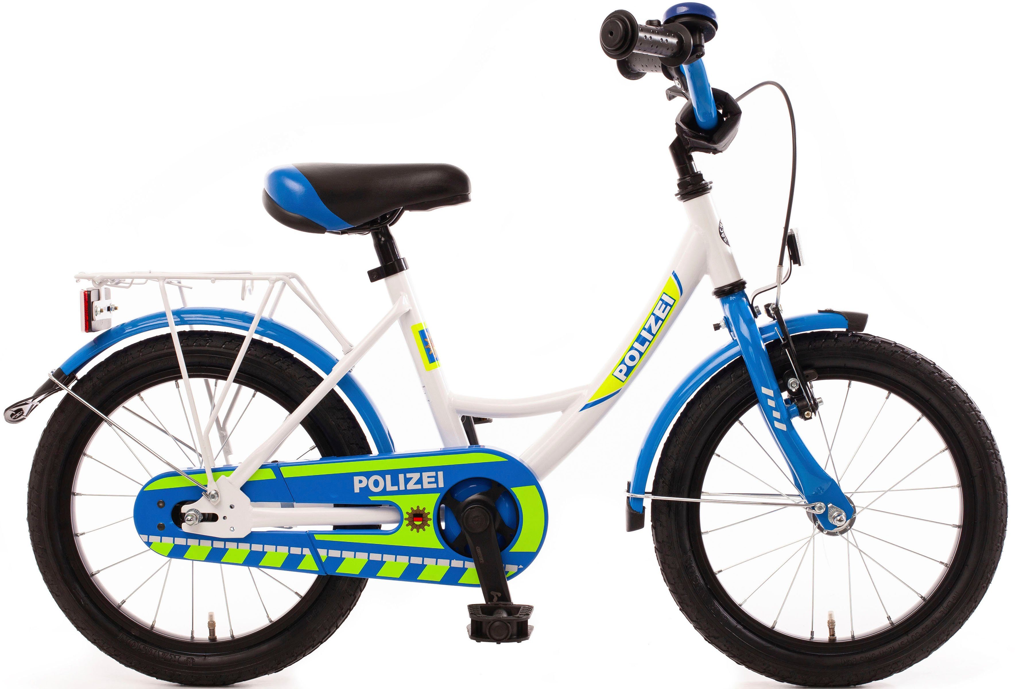 Bachtenkirch Kinderfahrrad Kinderfahrrad "POLIZEI" kristall-weiß/blau/neon, 1 Gang, ohne Schaltung kristallweiß/blau