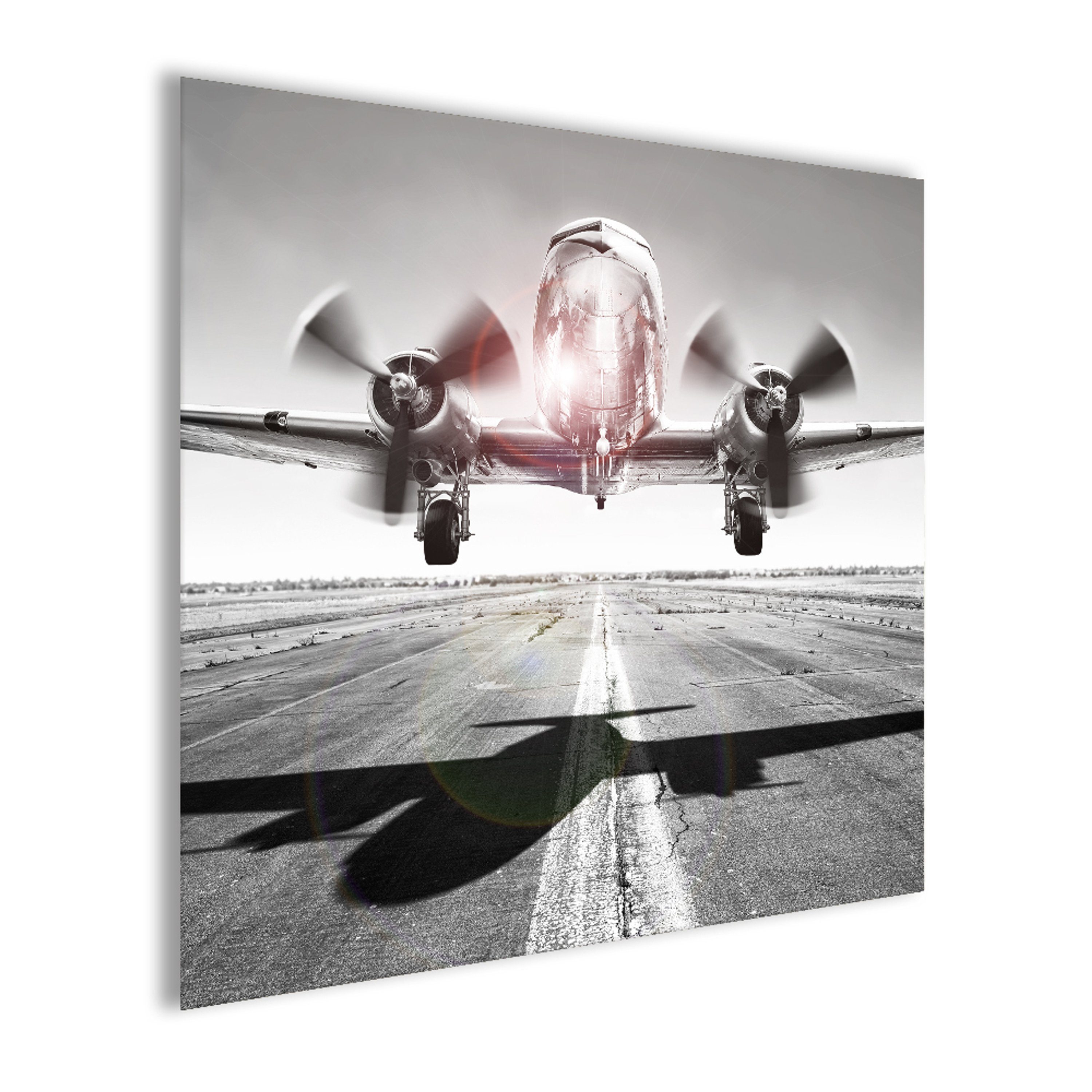 Foto: Flugzeug Flugzeug Glasbild 30x30cm schwarz- Glasbild schwarz-weiß weiß Foto Bild Vintage, artissimo