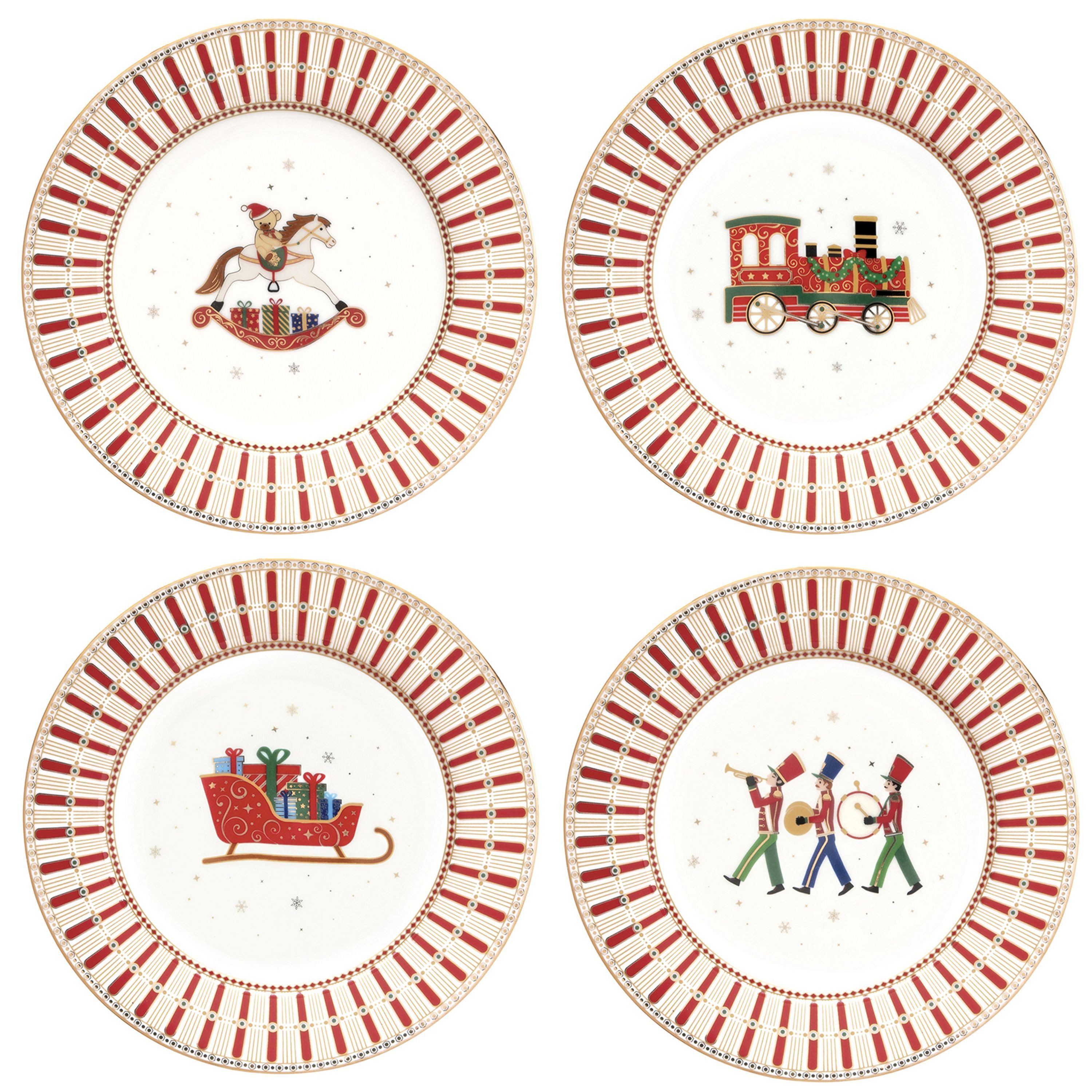 Frühstücksteller 4x Polar Train Kuchenteller verschiedene Dekor Porzellan Dessert