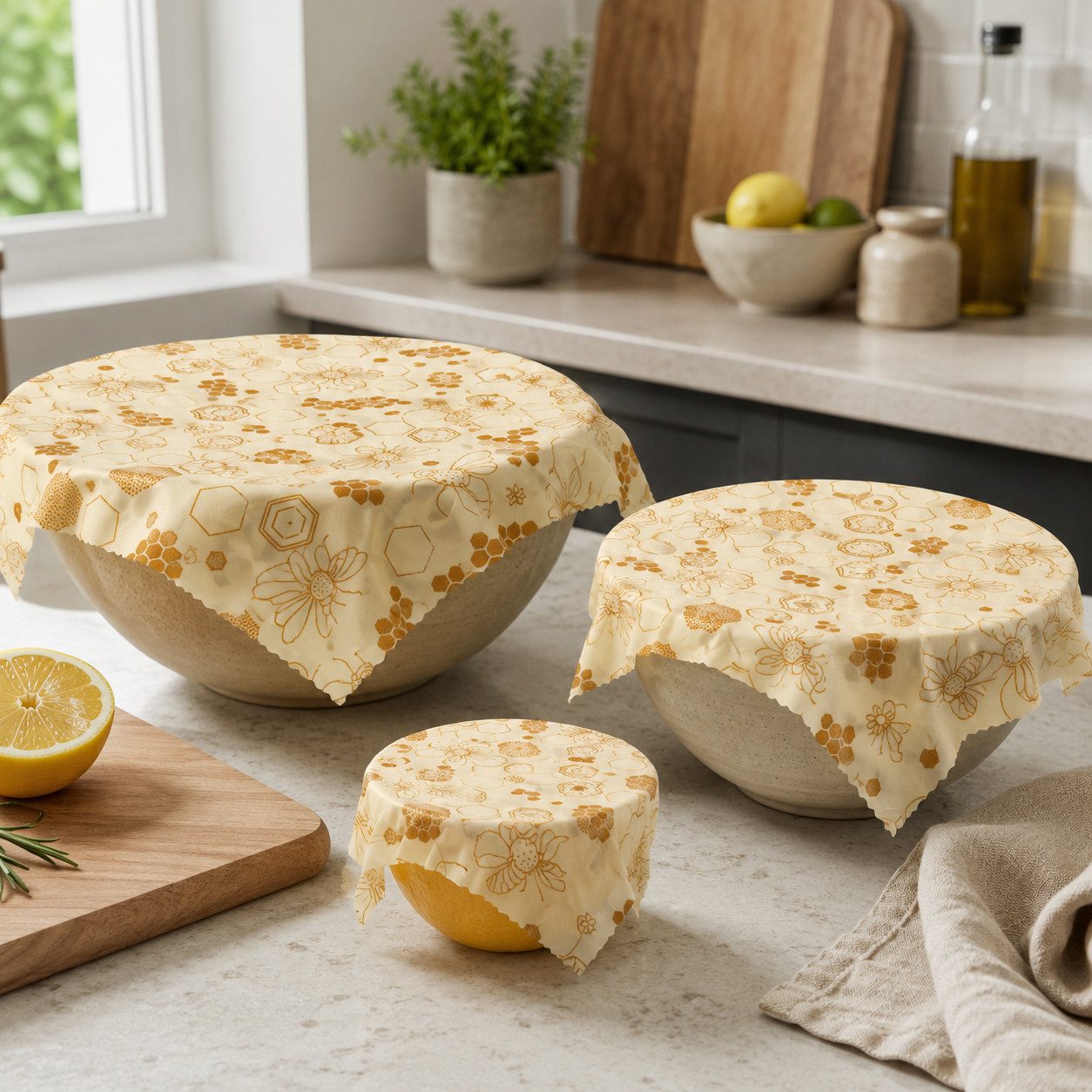 pandoo Bienenwachstücher Bienenwachstücher Starter Set (3 Größen), 3-tlg., wiederverwendbar, nachhaltig – Bild 4 von 5