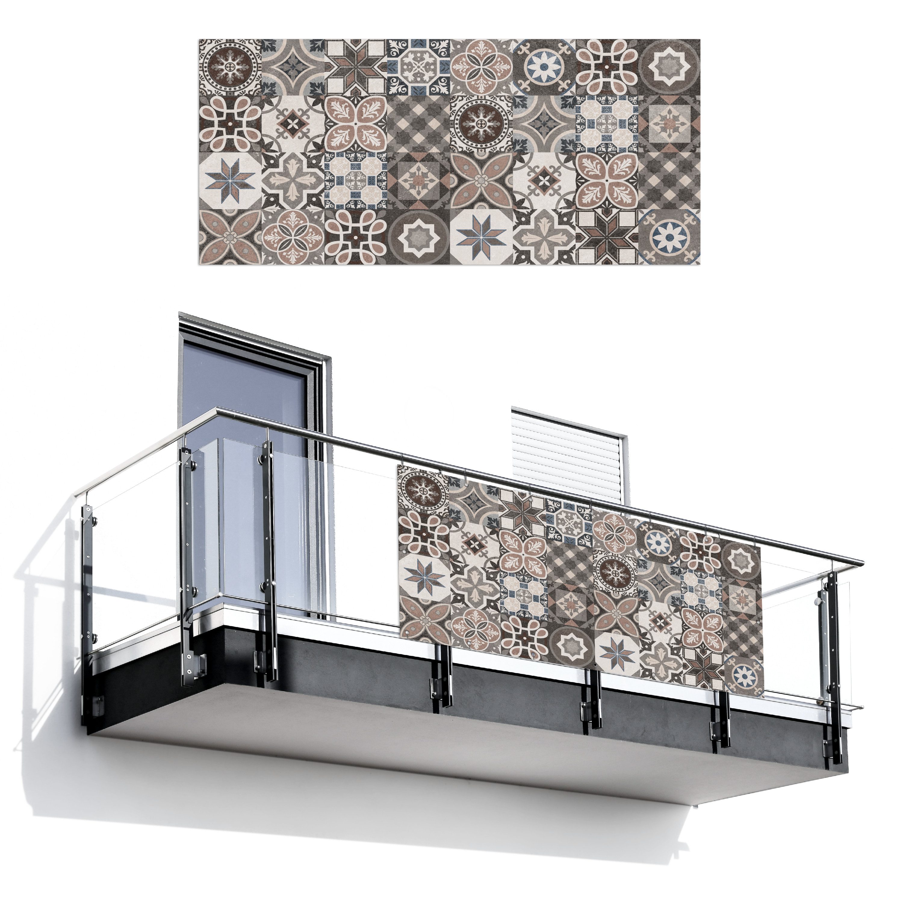 MuchoWow Balkonsichtschutz Blumen - Figuren - Braun - Design (1-St) Balkon Sichtschutz 90x200, Windschutz für Zaun PVC, 200x90 cm