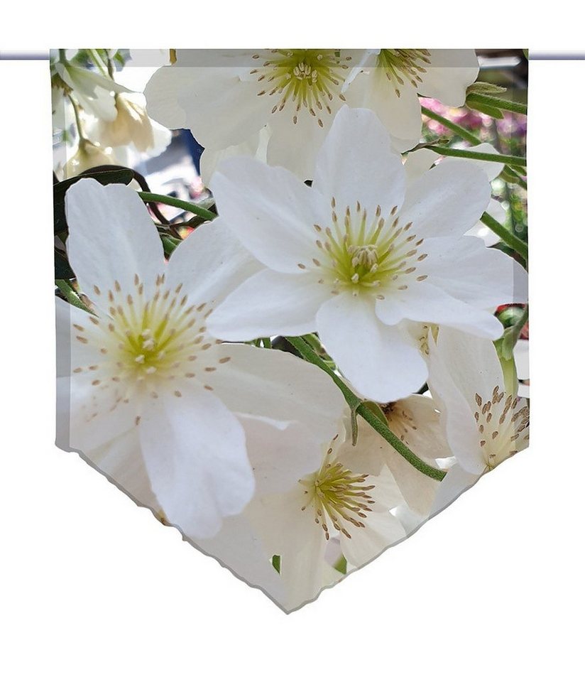 Scheibengardine Scheibenhänger spitz Weiße Blüten, Voile Transparent aus  Feiner Voile, gardinen-for-life