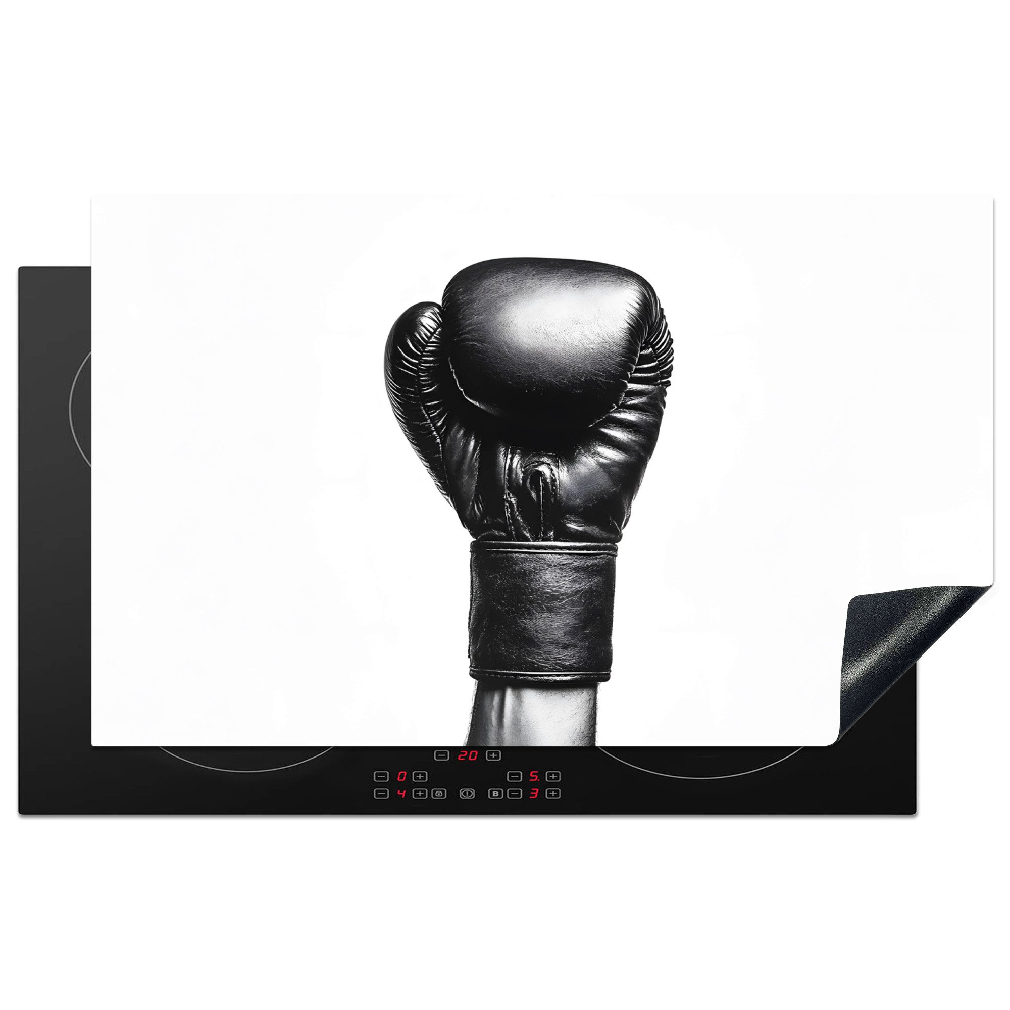 MuchoWow Herd-Abdeckplatte Boxhandschuh - Schwarz - Hand, Vinyl, (1 tlg), Herdplattenabdeckung für Ceranfeld, Herdplatten Vinyl, 83x51 cm