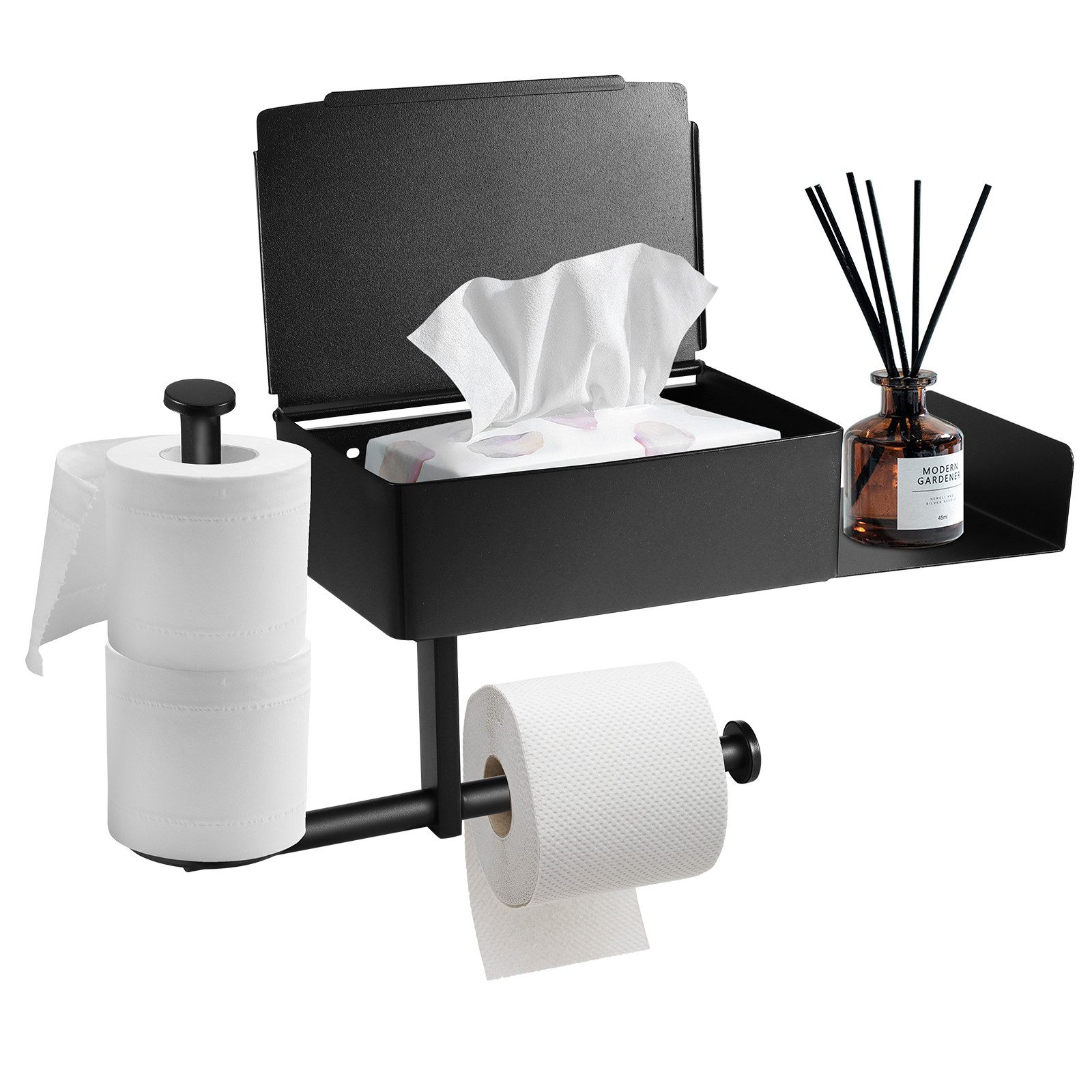 BlingBin Toilettenpapierhalter Ohne Bohren mit Ablage und Verlängerung, Edelstahl Klopapierhalter (Wandmontierter Toilettenpapierhalter, 1-St., T-förmig, für zwei Rollen (mit Verlängerung), Selbstklebende, Edelstahl WC Rollenhalter, für Toilette, Badezimmer