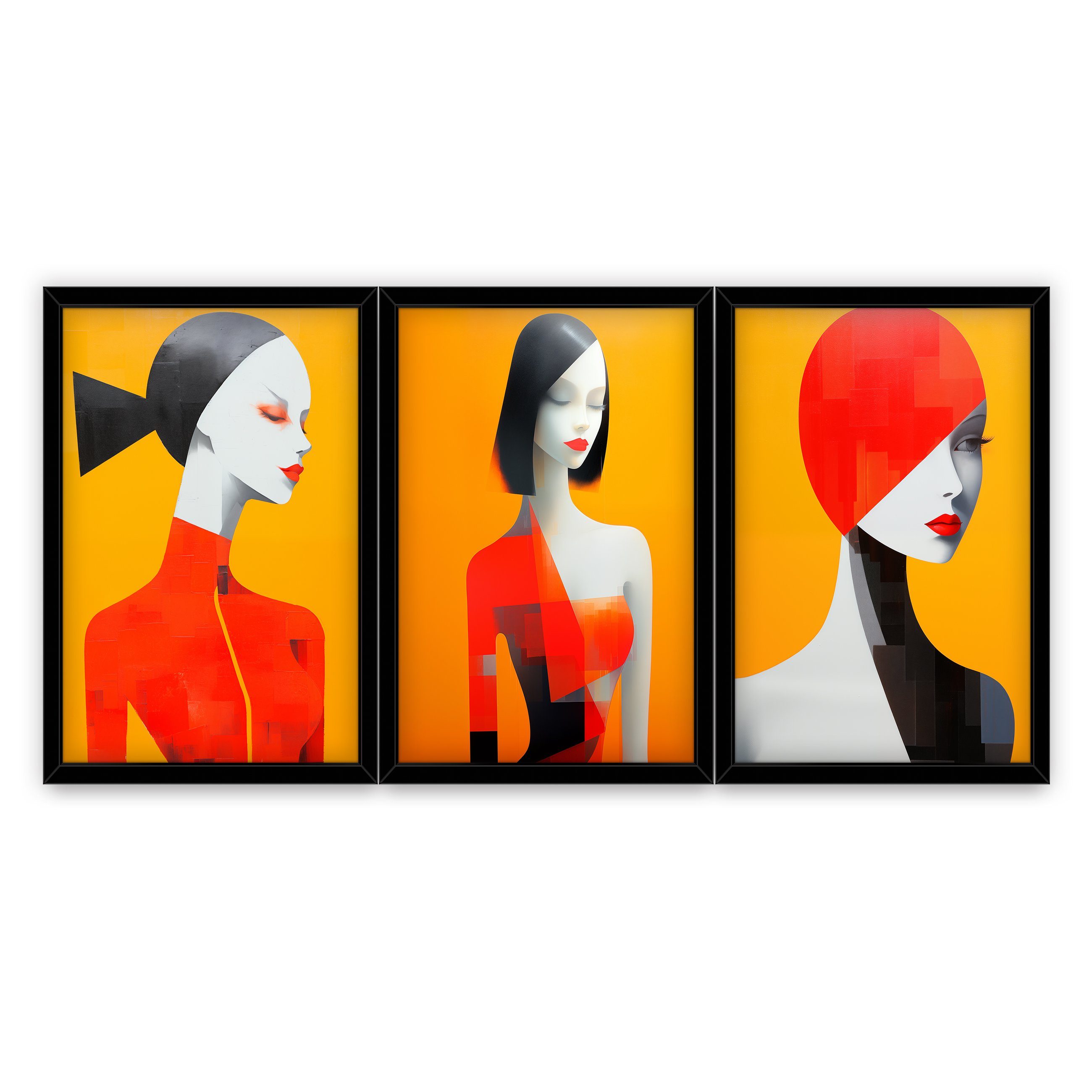 Wallarena Poster SET mit Rahmen Bilder Frau Pop Art Wohnzimmer Schlafzimmer Kunstdruck, Pop Art Poster Bild (Set 3 teilig, 3 St), Groß Wandbilder Größen : 3x30x40 cm / 3x50x70 cm / 3x70x100 cm