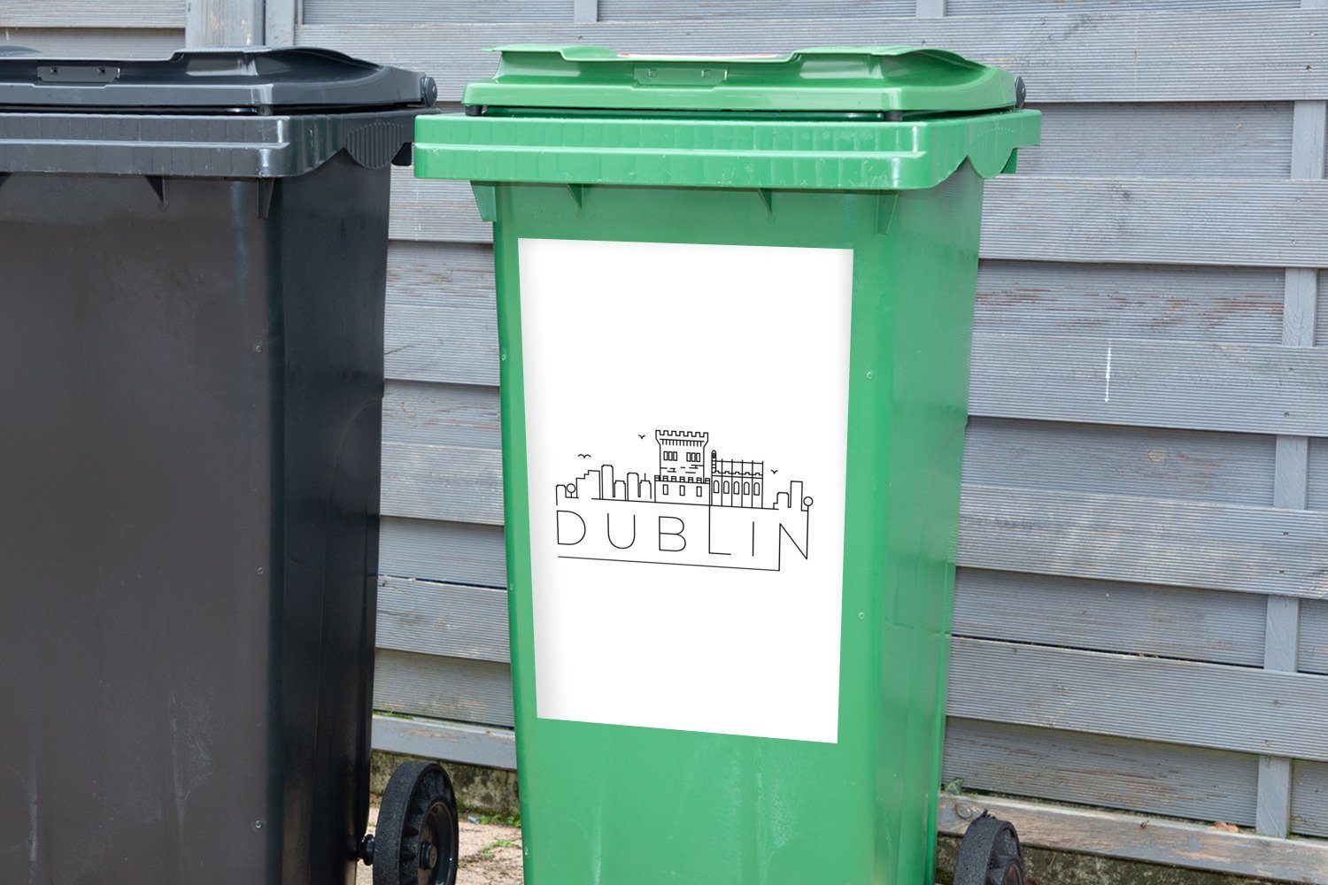 Wandsticker MuchoWow Mülleimer-aufkleber, Abfalbehälter Sticker, Mülltonne, weiß Container, St), "Dublin" Skyline (1