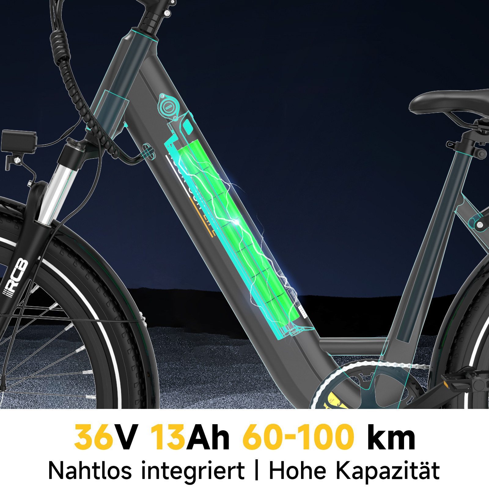 RCB E-Bike Pedelec G6 für Stadt und Gelände,27,5 Zoll Damen Elektrofahrrad,13Ah,60-100 km, 7 Gang, Heckmotor, 468 Wh, APP&NFC,ebike Damen,Gepäckträger hinten,max. Geschwindigkeit: 25 km/h