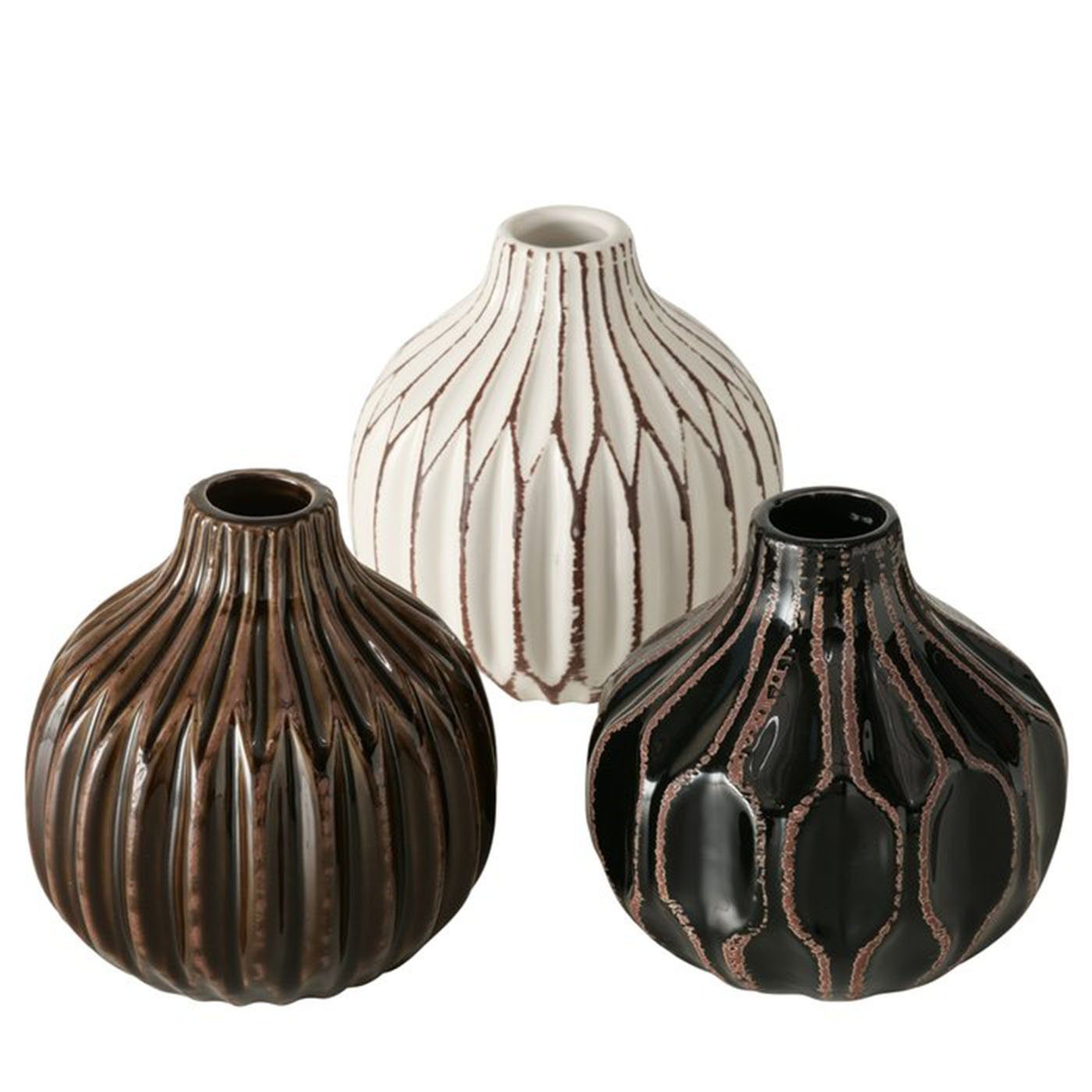 BOLTZE Keramik Vase Dekovase aus Chic 3er im im Look Schwarz Set Blumenvase Shabby