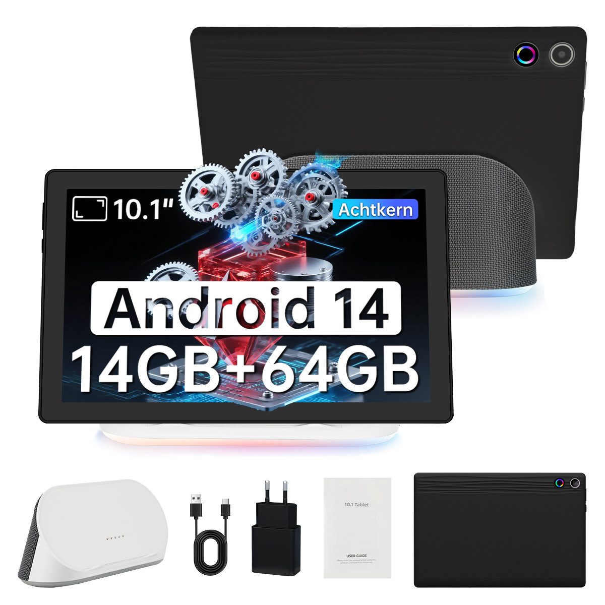 Happybe 10 Zoll Octa Core 3GB+64GB AI Cloud Album HD Display WiFi6 Dock Tablet (10", 64 GB, Android, WiFi6, BT 5.0)