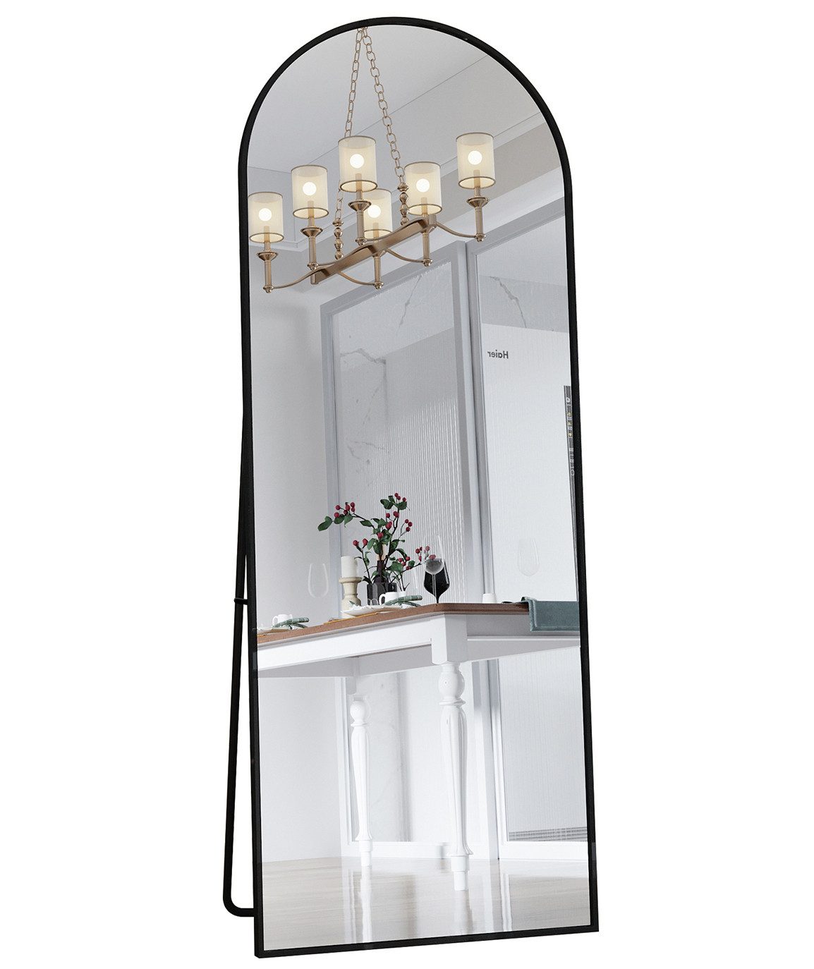 FUROKOY Ganzkörperspiegel Standspiegel Wandspiegel Groß Wand Ganzkörper (Großer Spiegel Bogen Bodenspiegel mit Rahmen, 162x53cm, Schwarz), Aluminiumrahmen, für Schlafzimmer, Wohnzimmer, Badezimmer