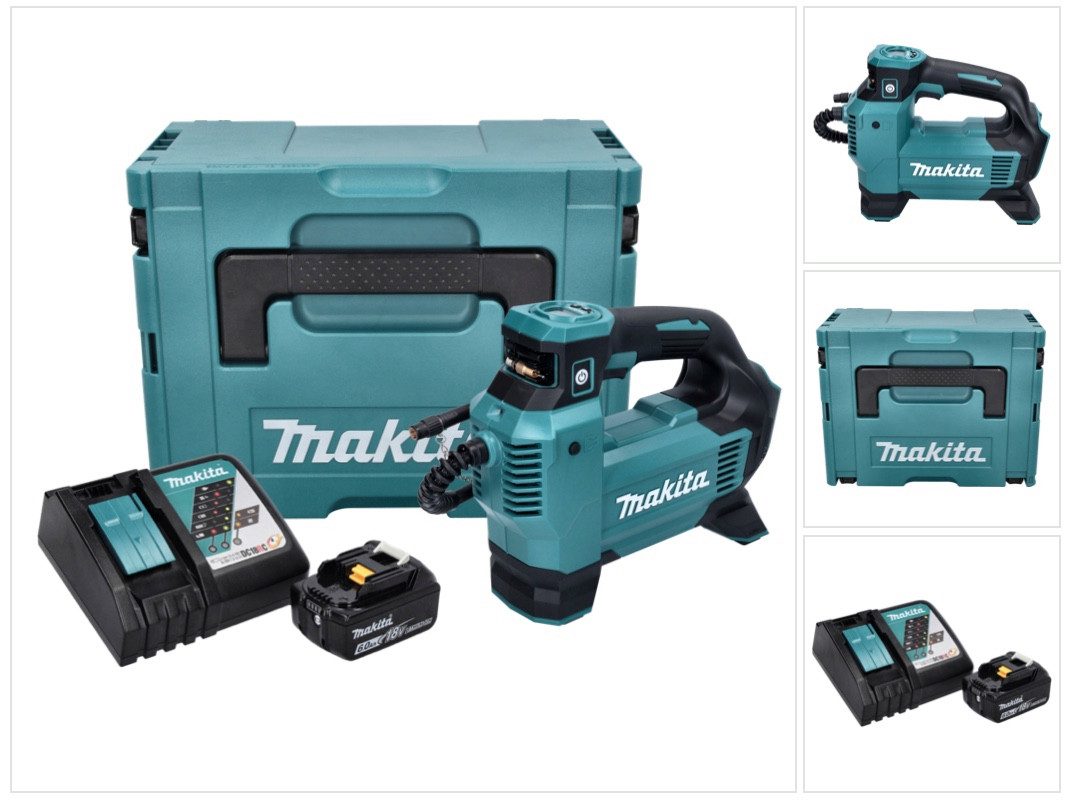 Makita Akku-Handkompressor DMP 181 RG1J Akku Kompressor 18 V 11,1 bar + 1x Akku 6,0 Ah + Ladeger