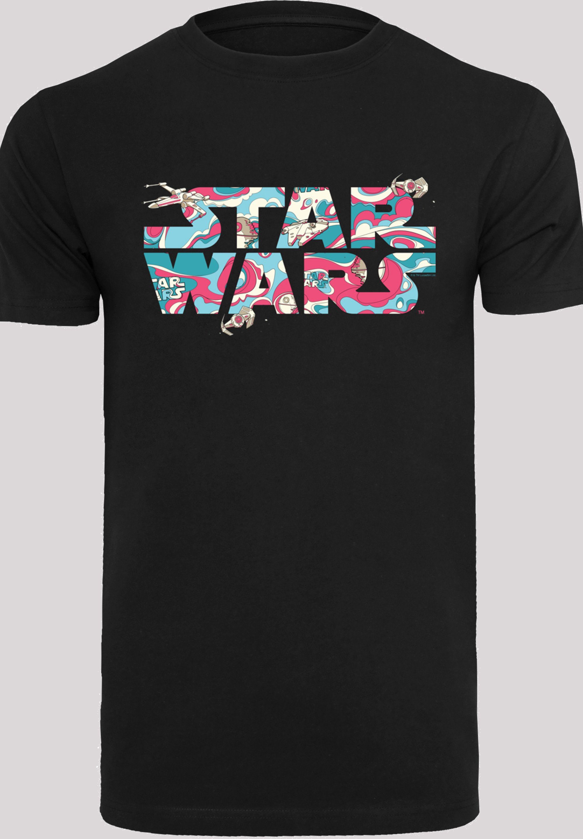 F4NT4STIC Kurzarmshirt Herren Star Wars Wavy Logo (1-tlg) Round Ship T-Shirt with Neck