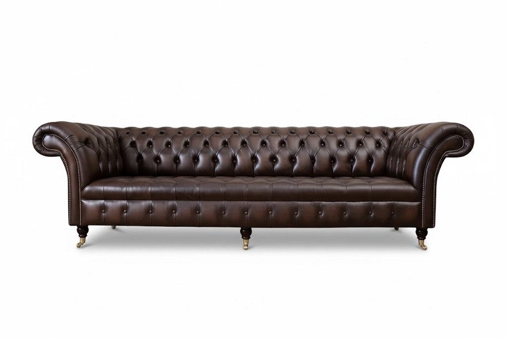 JVmoebel Chesterfield-Sofa Ledersofa 4 Sitzer Luxus Klassische Chesterfield 100% Leder Sofort, 1 Teile, Made in Europa