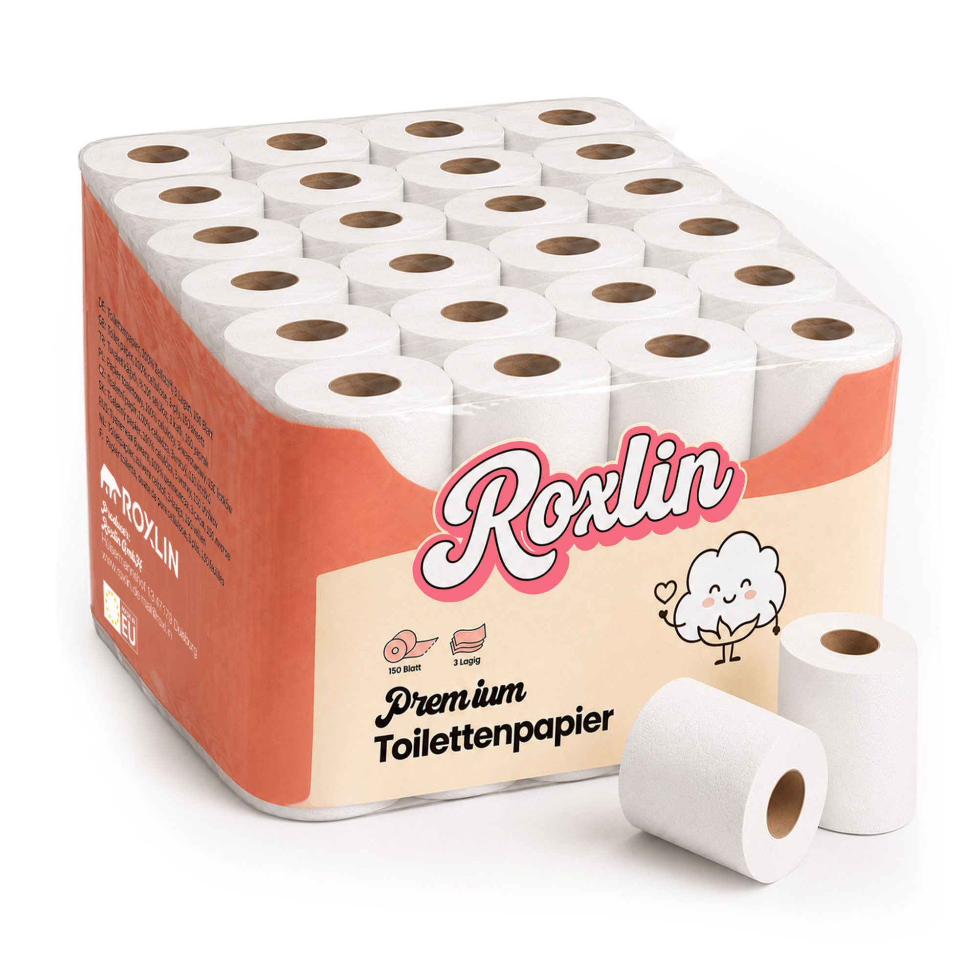 Roxlin Toilettenpapier Toilettenpapier, 3-lagig, Ultraweich, Saugstark, Reißfest (48-St)