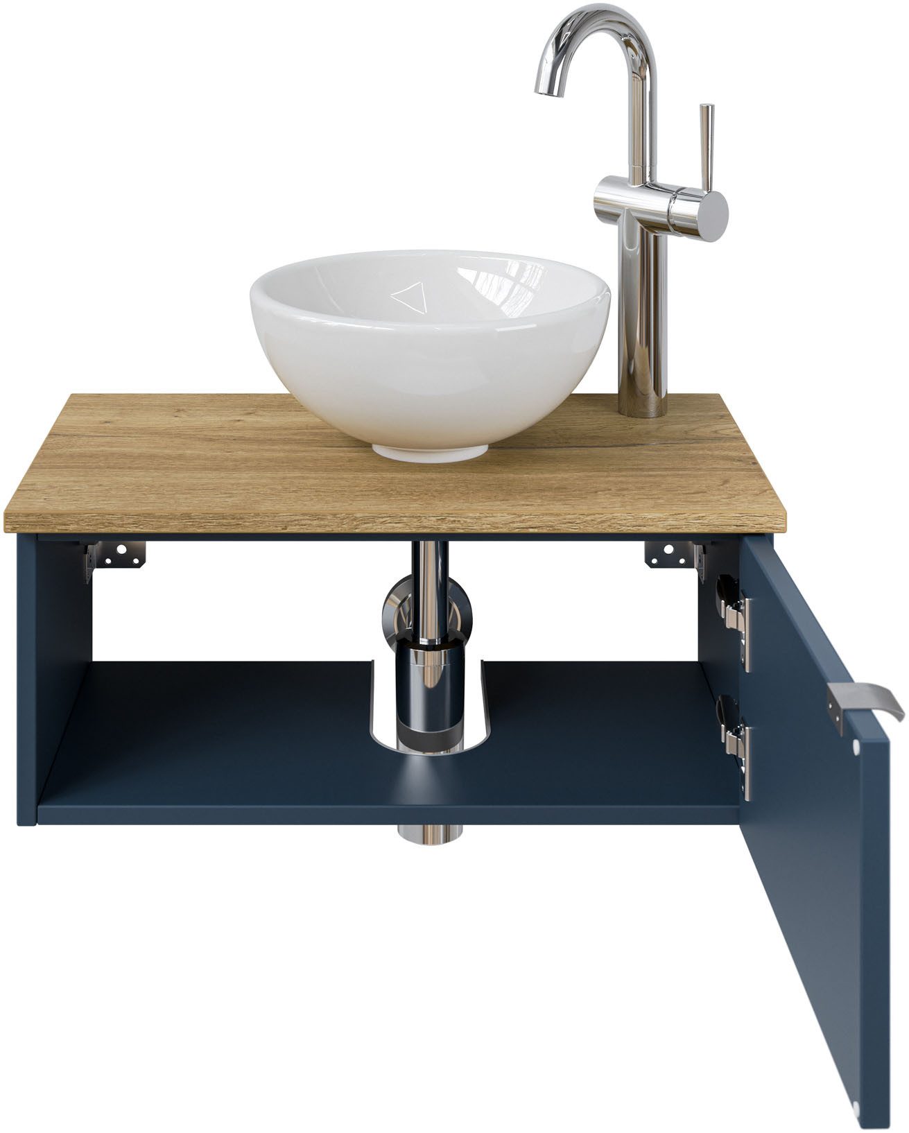 Saphir Waschtisch Serie 6915 Waschschale mit Unterschrank für Gästebad, Gäste WC (3-St., Keramik-Aufsatzbecken, Waschtischplatte, Waschtischunterschrank), 61 cm mit Keramik-Aufsatzbecken, 1 Tür und 1 Fach