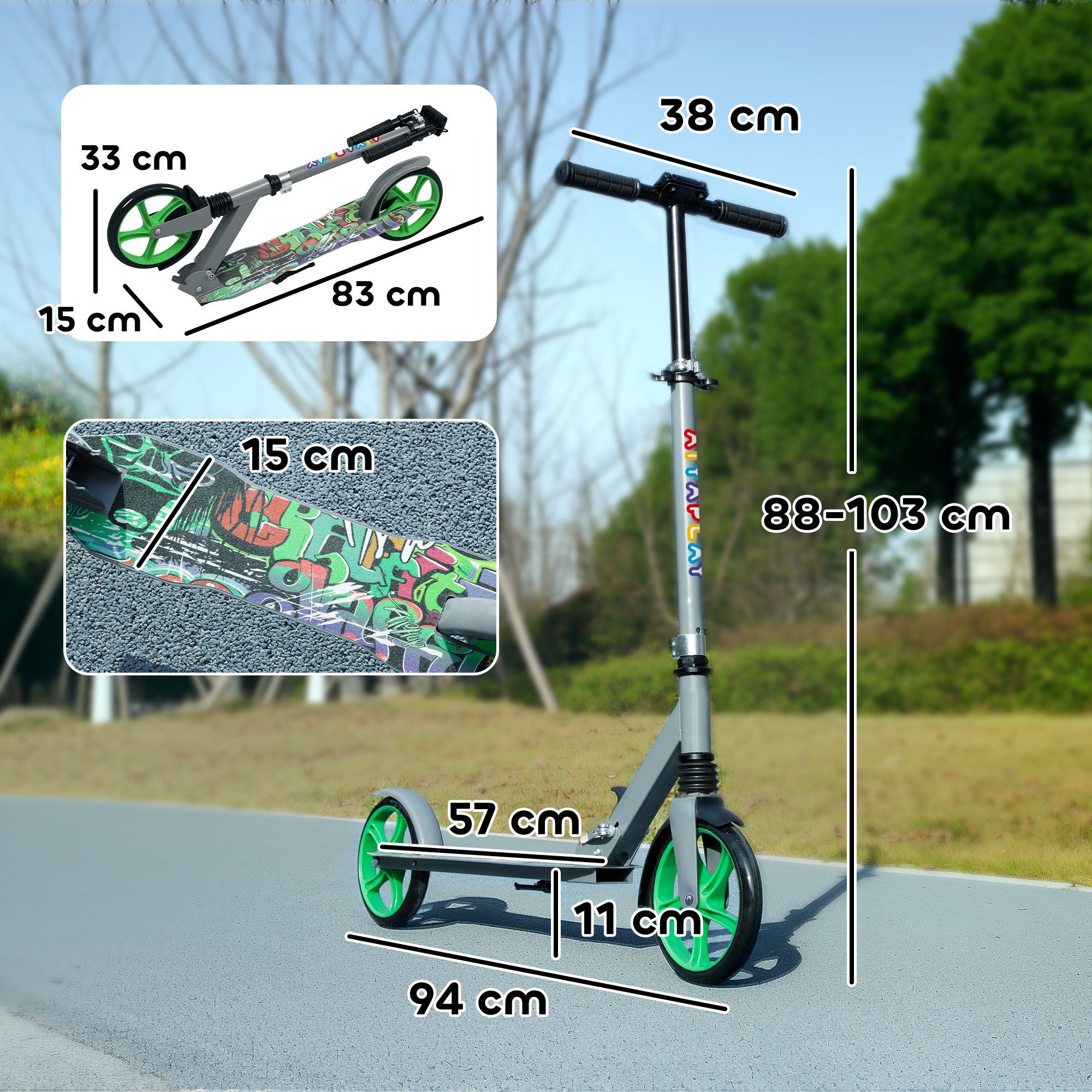 AIYAPLAY Scooter Kinderroller, faltbarer Tretroller mit verstellbarem Lenker, 0 km/h, (Geschenk für 6–12-Jährige), Geschenk für 6–12-Jährige, grün