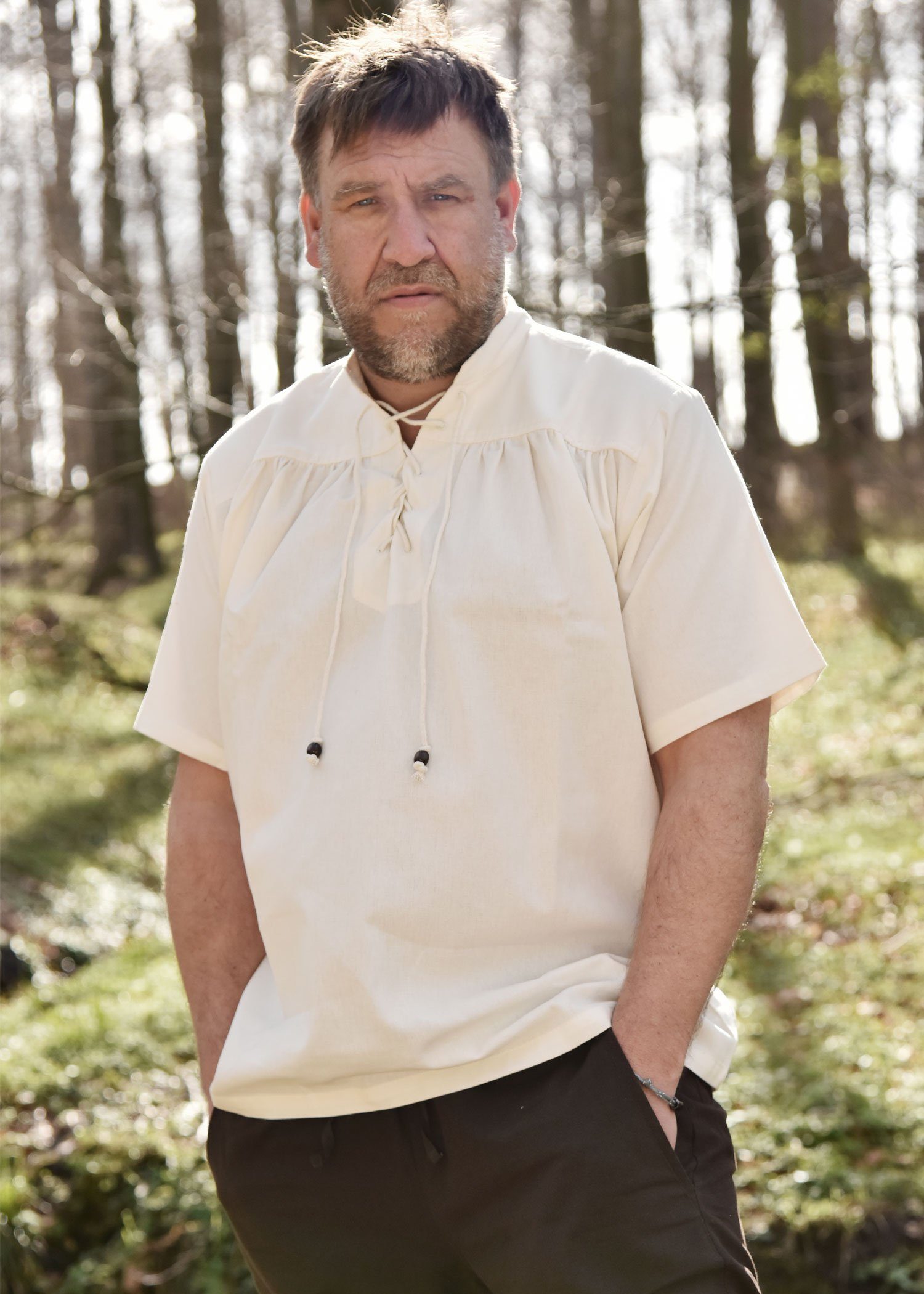 Battle Merchant Wikinger-Kostüm Mittelalterliches Hemd Natur, kurzarm, Gr. XXL