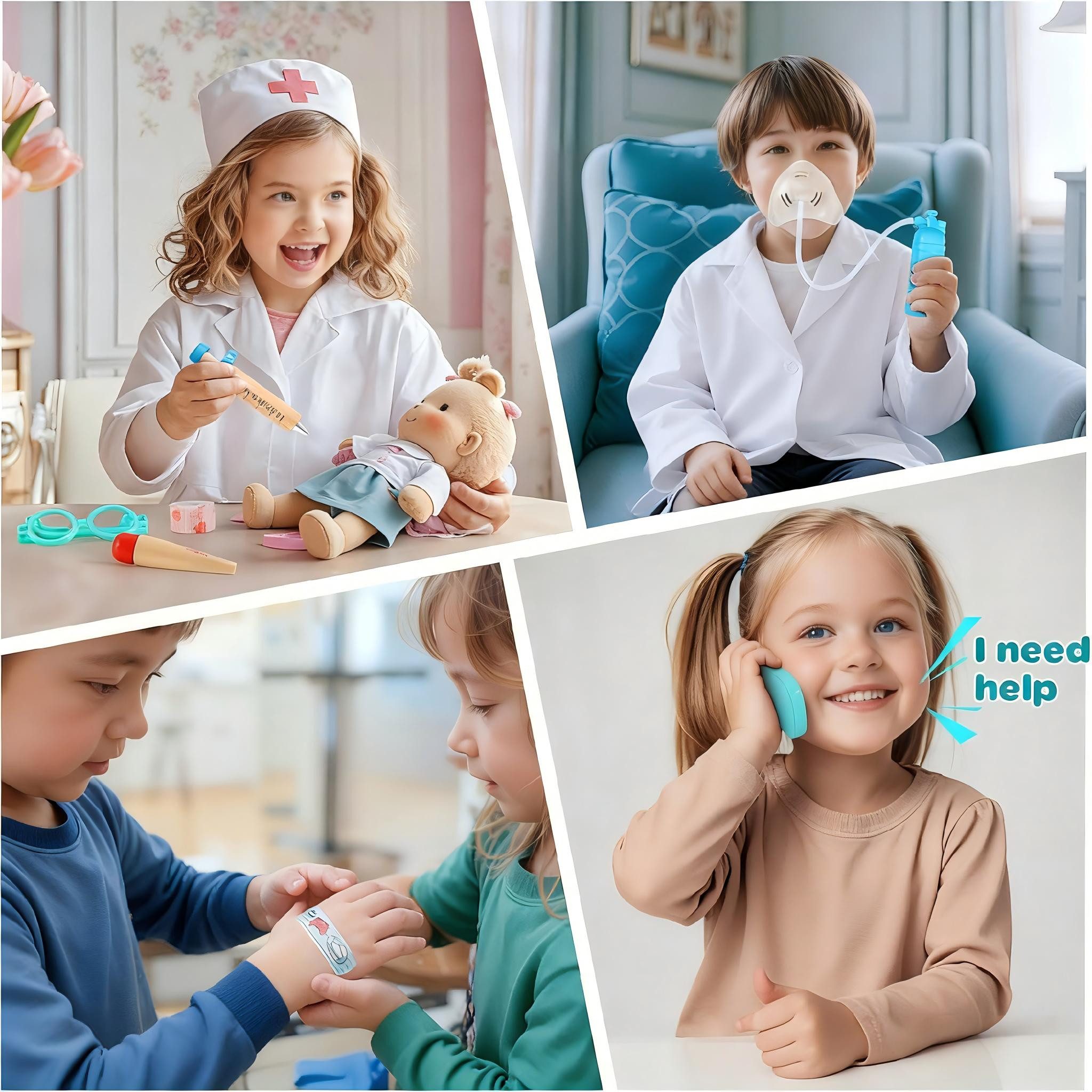 POPOLIC Spielzeug-Arztkoffer 39-teiliges Holzspielzeug Doktorkoffer, Arztkoffer Kinder ab 3 Jahre, (39-tlg., Mit Echtem Stethoskop Role Play Arztkittel Spielzeug 3 Jahre), mit Thermometer Tragbarem Beutel Geschenk für ab 3 4 5 6