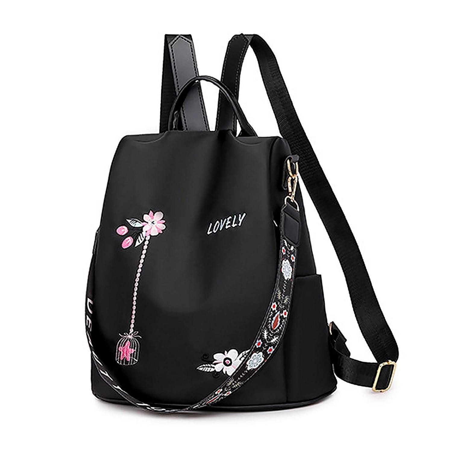 LuxusKollektion Cityrucksack Rucksack Damen Blume Schwarz 32x11x29cm