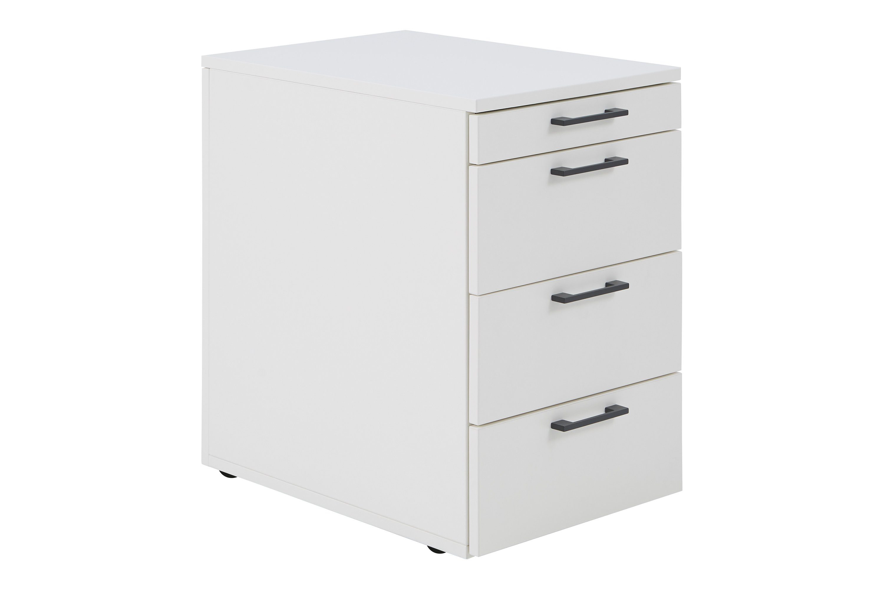 boho office® Rollcontainer be.smart, in weiß mit schwarzen Griffen mit 3 Schubkästen