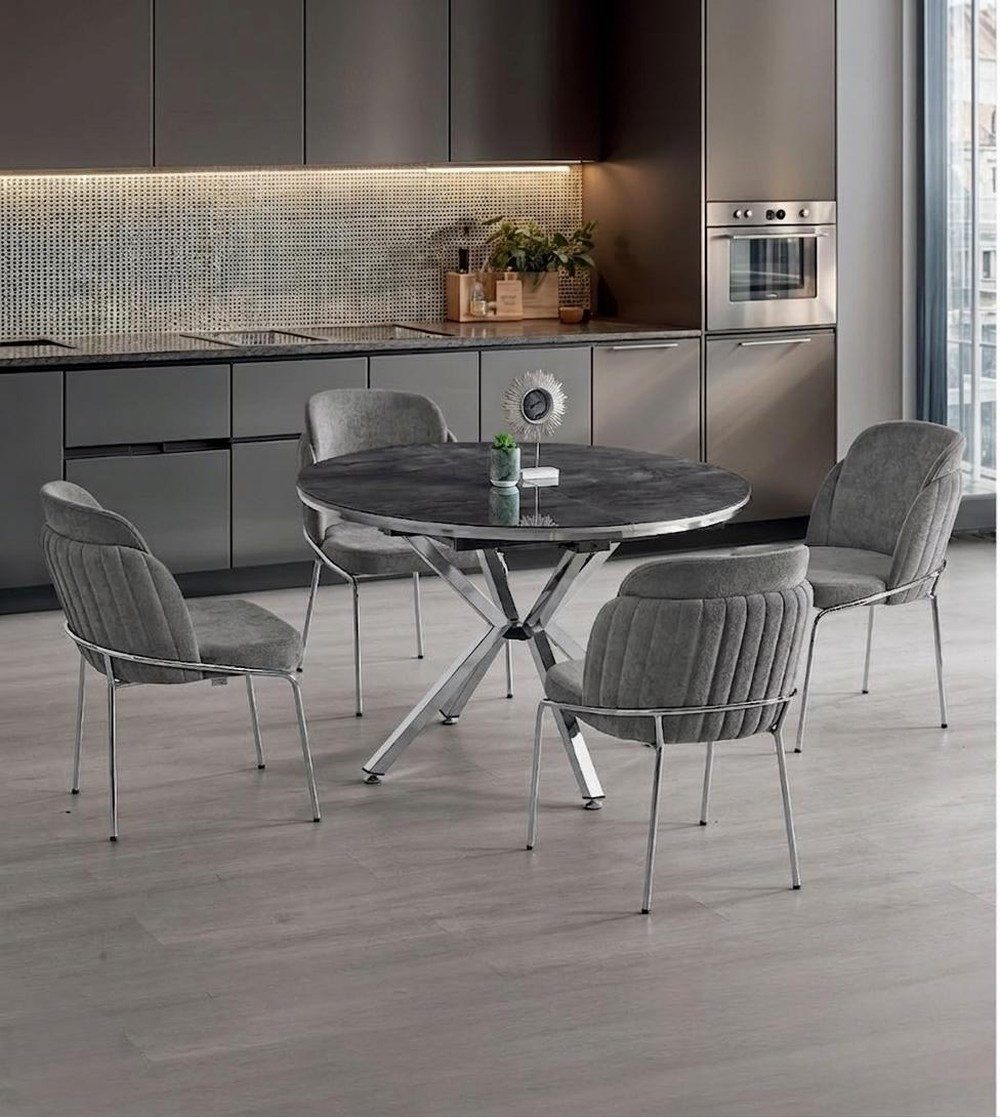 Xlmoebel Esstisch Modernes Esszimmer-Set mit grauem ausziehbarem Tisch und 4 (Esszimmer-Set, 5-St., 4-teilig), Made in Europa